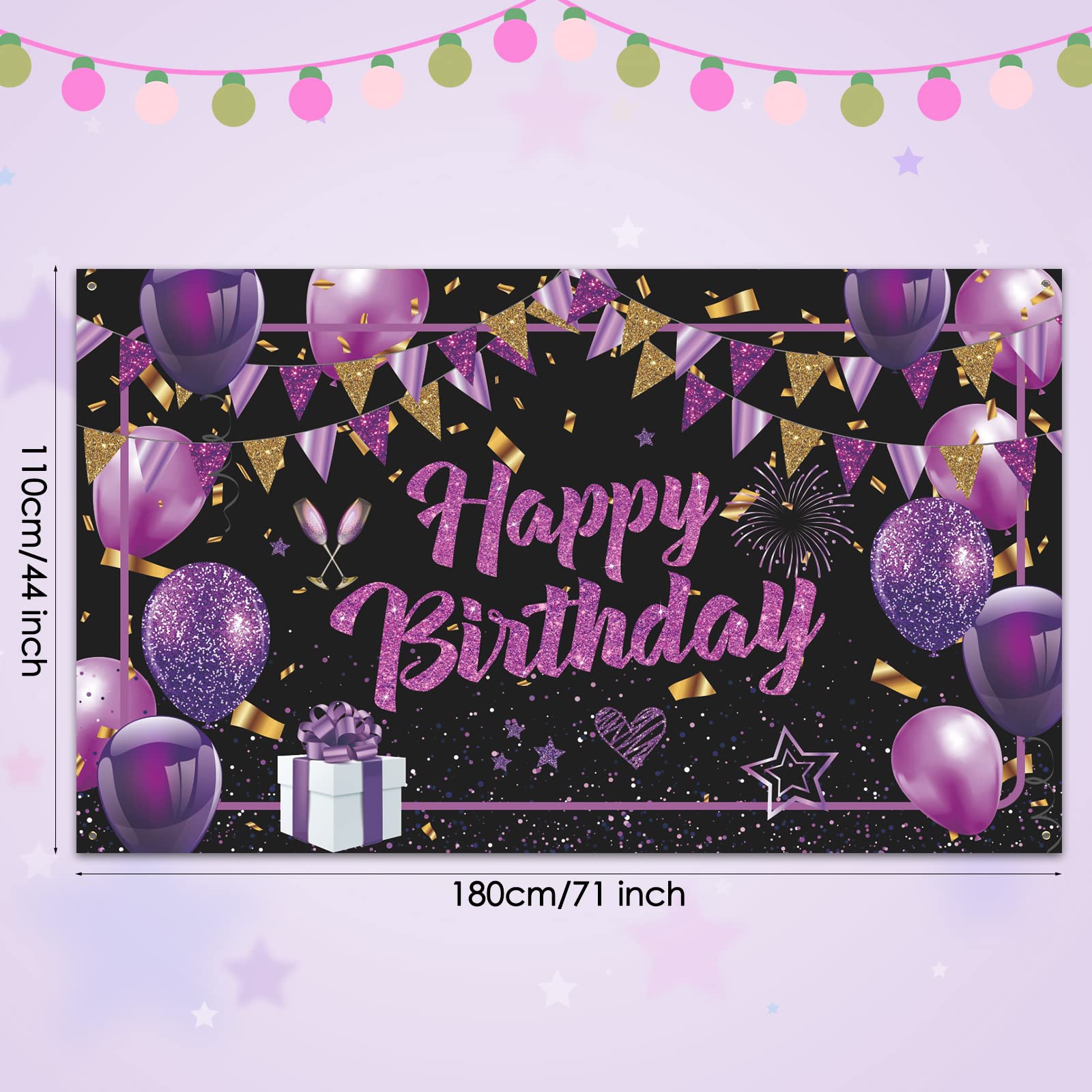 Purple Happy Birthday Banner Purple Black Gold Birthday Party Decorations Large Purple Birthday Sign Shiny Purple Black Birthday