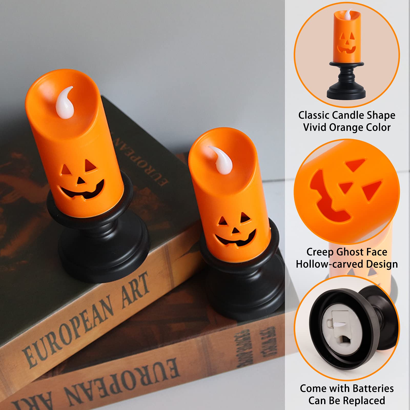 Ybb 6Pcs Halloween Pumpkin Candle Light, Halloween Orange Flameless Candle Lights Led Lamps Festival Decor Light For Halloween P