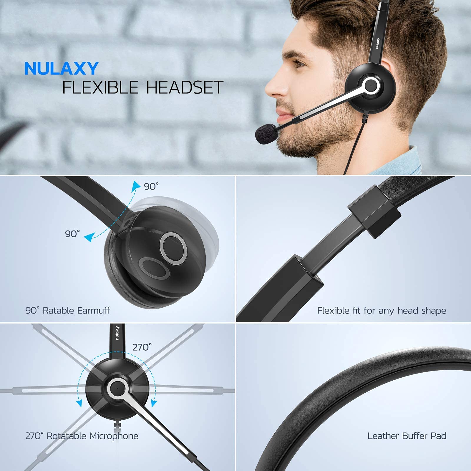 Nulaxy Computer Headset With Microphone, Wired Usb Headset For Laptop Pc, 3.5Mm Jack Inline Control Headphone With Noise Cancell