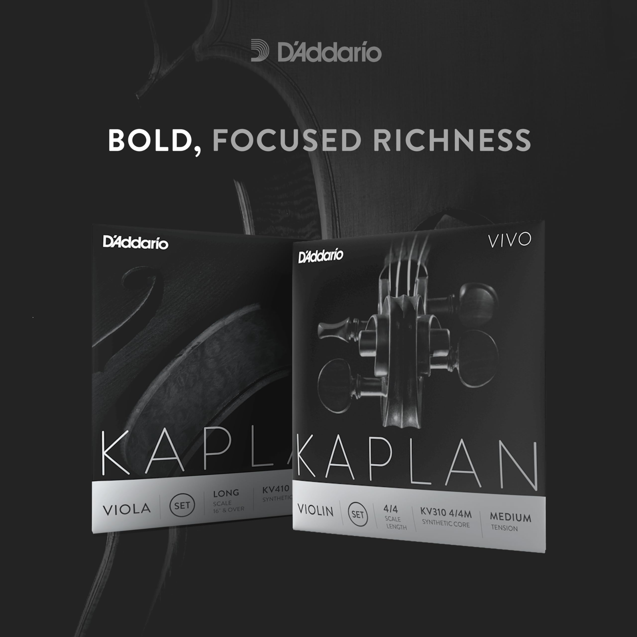 D'Addario Kaplan Vivo Viola Strings   Full Set   Kv410 Lh   Viola Strings   Long Scale, Heavy Tension