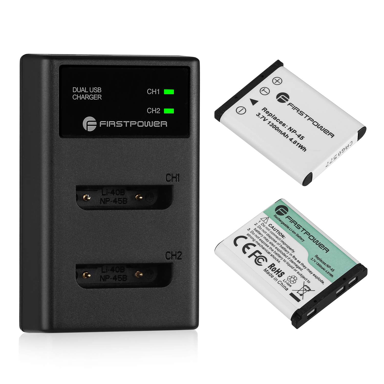 Firstpower Np 45/Np 45A/Np 45S Battery (X2) And Dual Charger For Fujifilm Instax Mini 90 Fuji Finepix Xp140 Xp130 Xp120 Xp90 Xp8