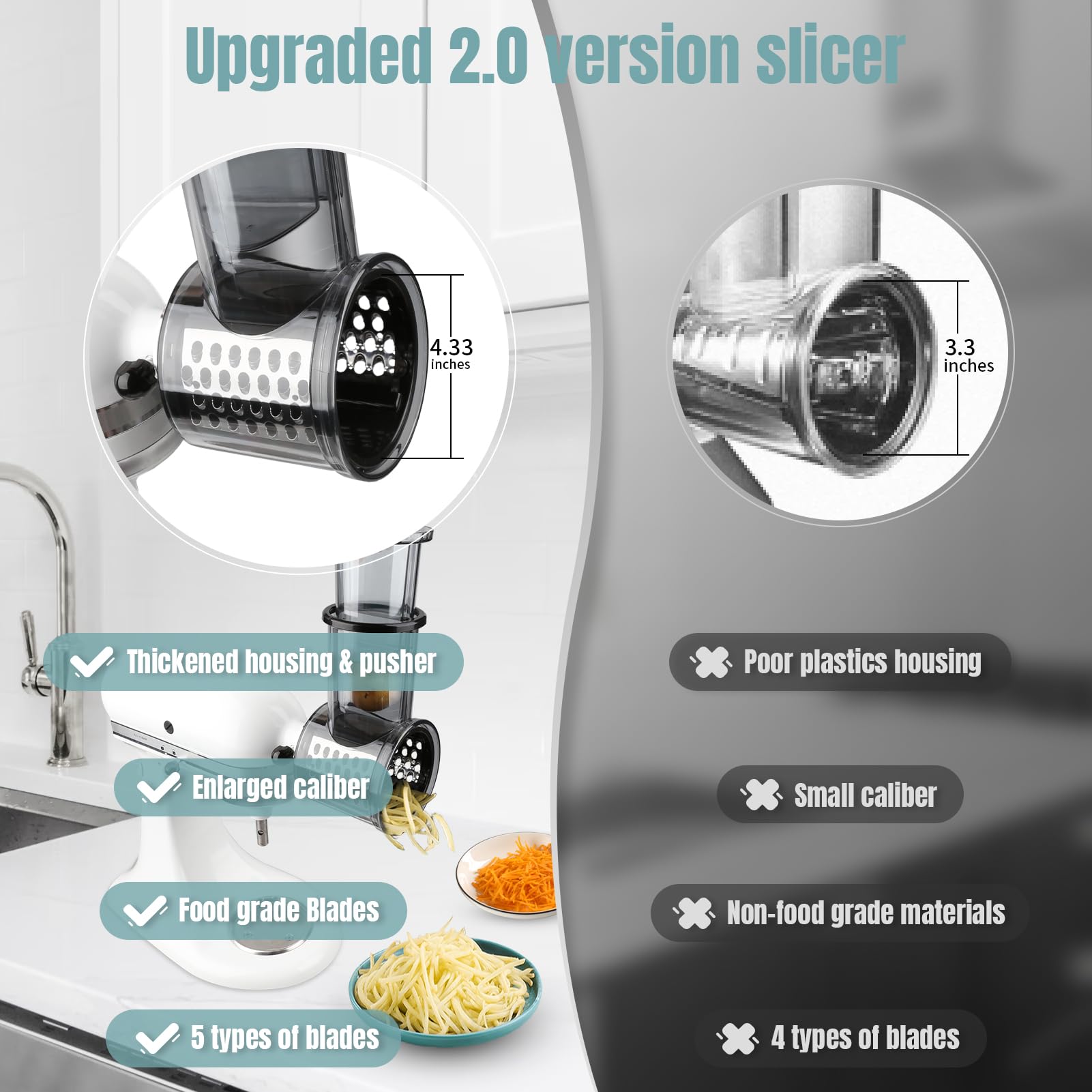Stainless Steel Slicer Shredder Attachments For Kitchenaid Stand Mixers, Vegetable Shredder, Cheese Grater, Salad Maker, Food Sl