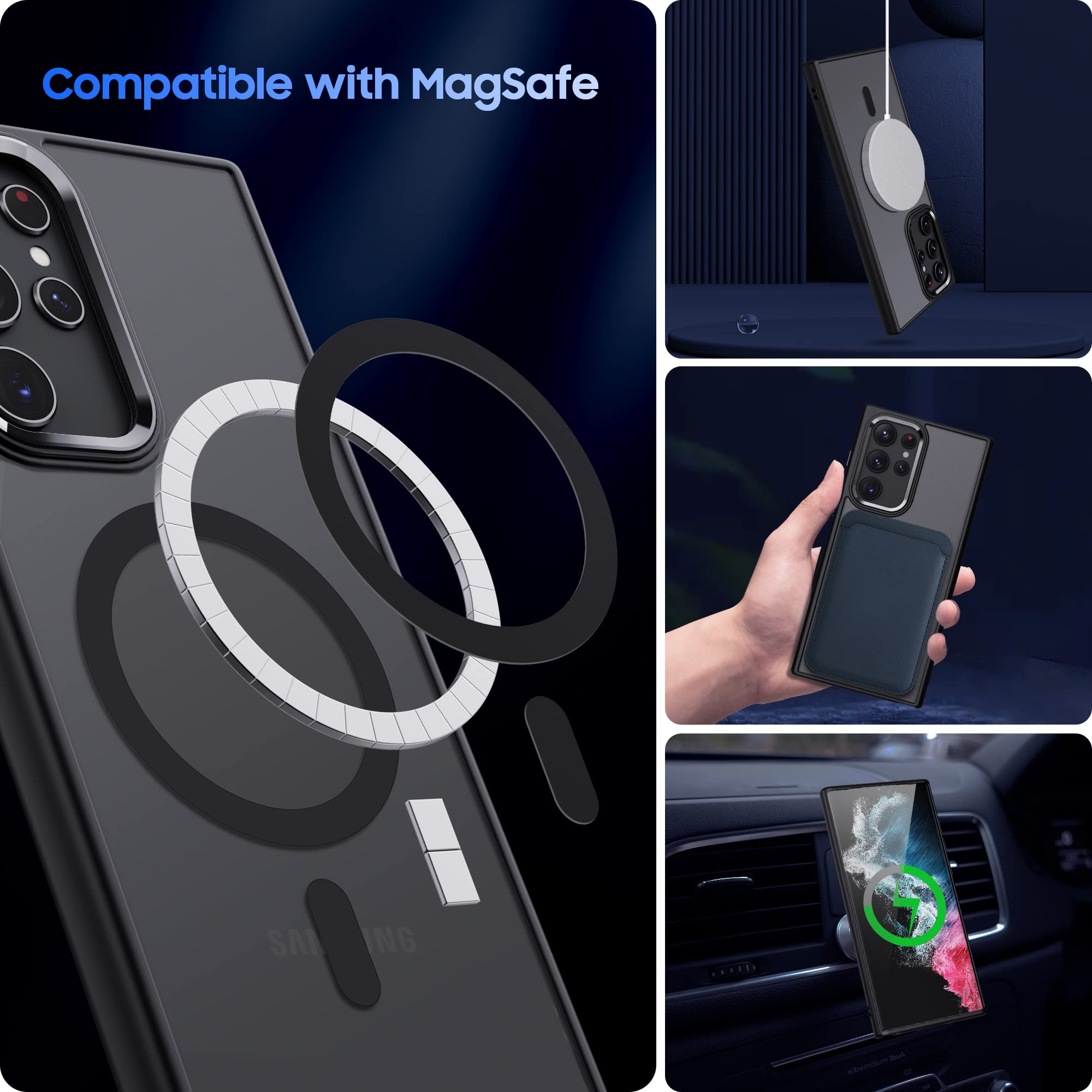 Makavo Translucent Matte For Samsung Galaxy S22 Ultra Case, Compatible With Magsafe, Slim Thin Magnetic Cover With Camera Lens P