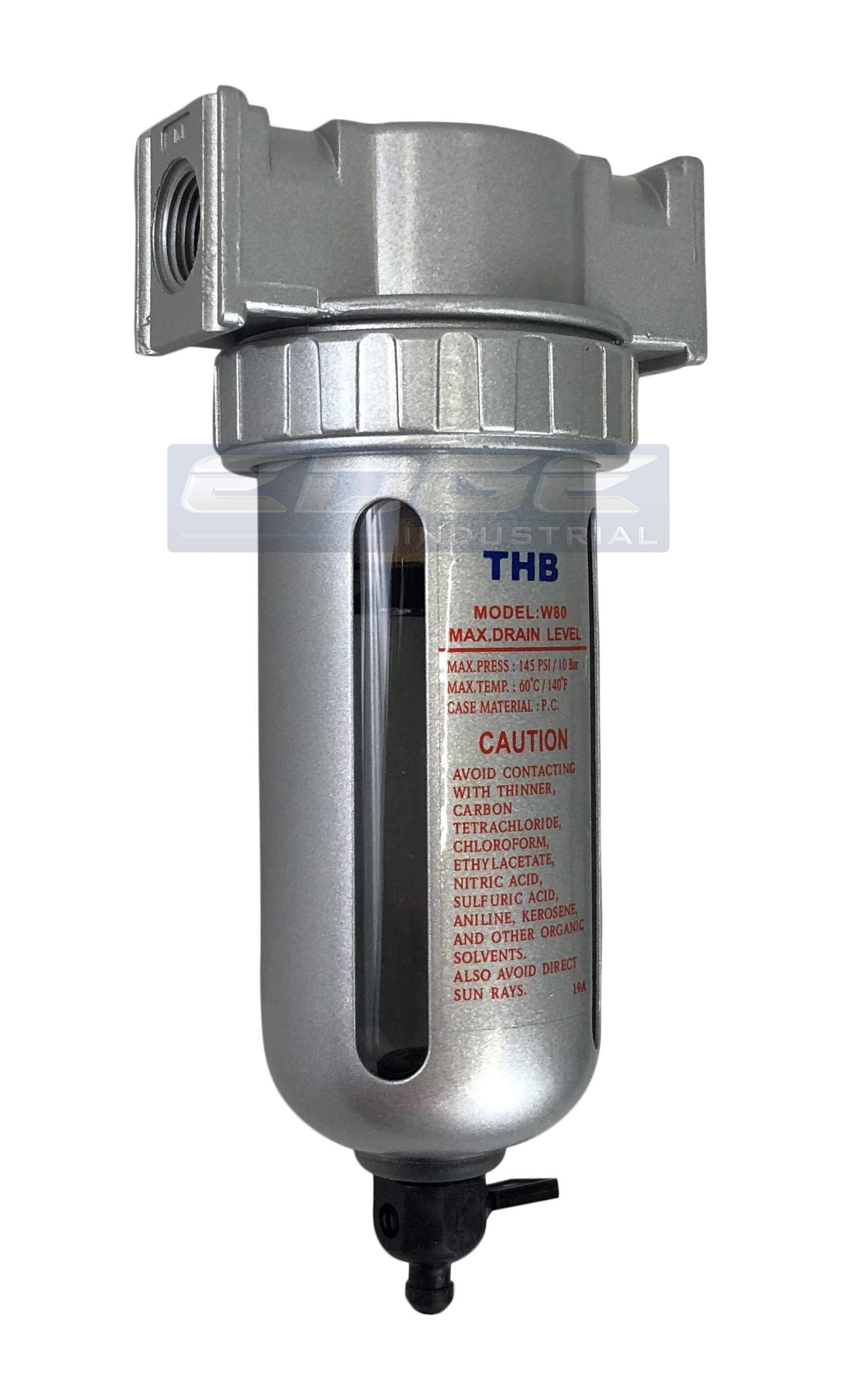 Mid Flow Particulate Filter/Water Trap For Air Compressor Compressed Air Lines, 5U With Poly Bowl And Metal Bowl Guard (1/4'' Np