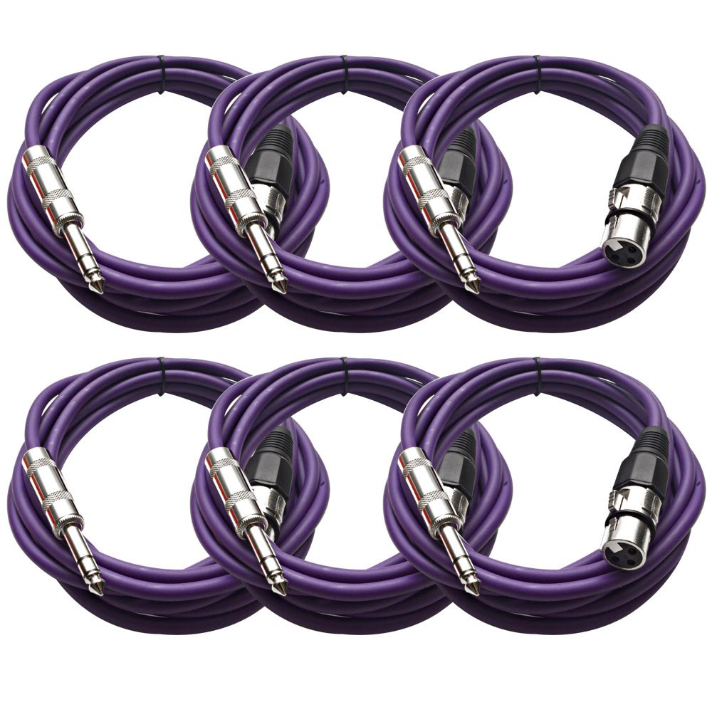 Seismic Audio - SATRXL-F10-6 Pack of Purple 10 XLR Female to 1/4 TRS Patch Cables