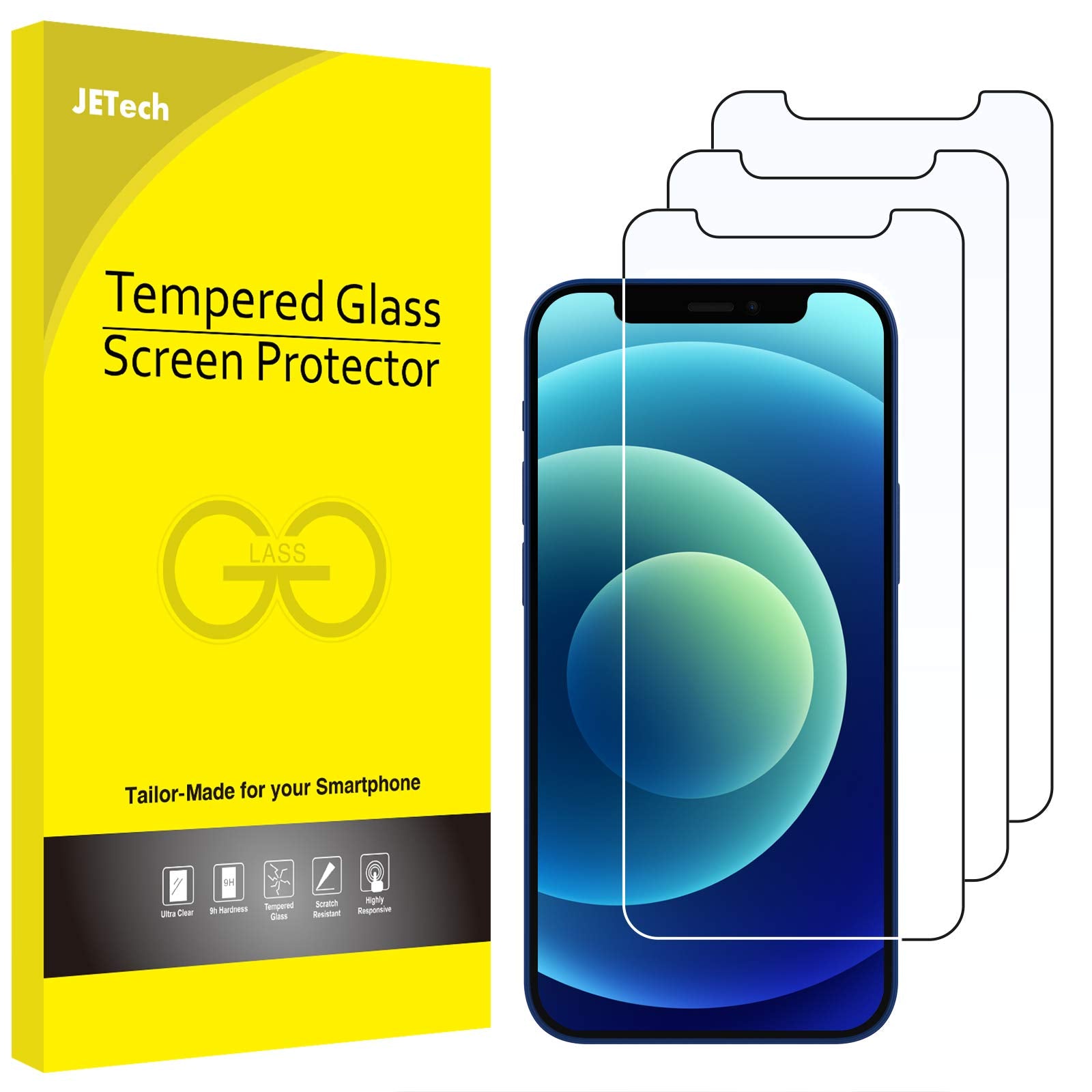 Jetech Screen Protector For Iphone 12 Mini 5.4 Inch, Tempered Glass Film, 3 Pack