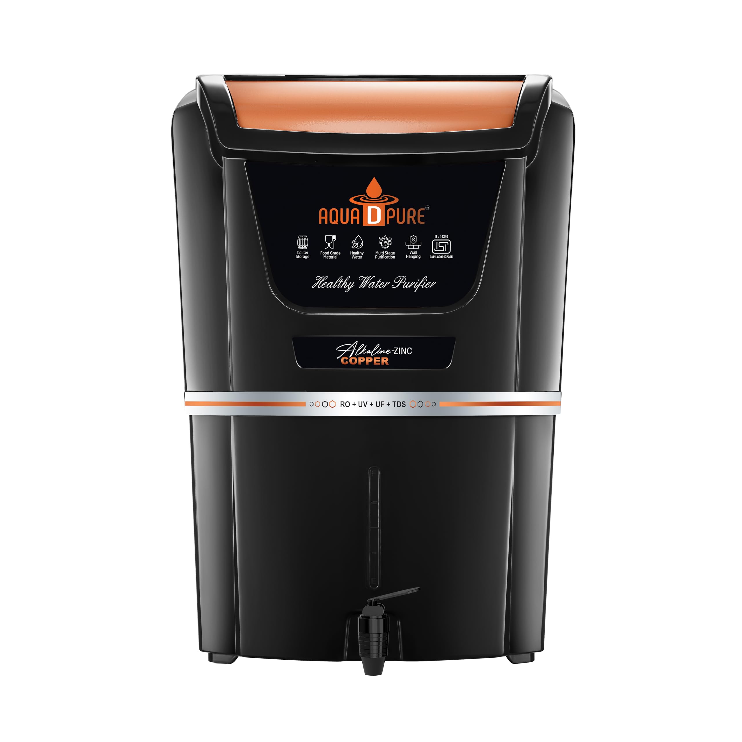 Aqua D Pure Copper+Alkaline+Zinc Ro Water Purifier With 10 Stage Purification Filtration, Uv, Uf, Tds Adjuster And 12 Liter Larg