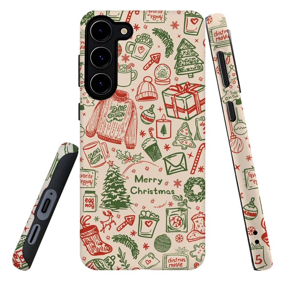 DJSOK Compatible with Samsung Galaxy S23,Frosted PC Anti-Scratch Shockproof Case - Christmas Colorful Hat Tree