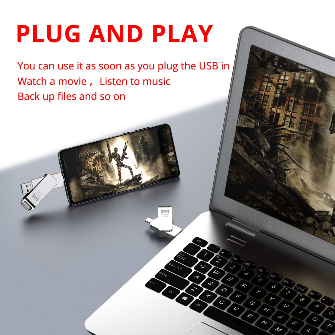 Mosdart 2Pack 64Gb Fast Usb C Flash Drive 2 In 1 Otg Usb C To Usb A 3.1 Dual Thumb Drive Metal Memory Stick For Usb C Android Ph