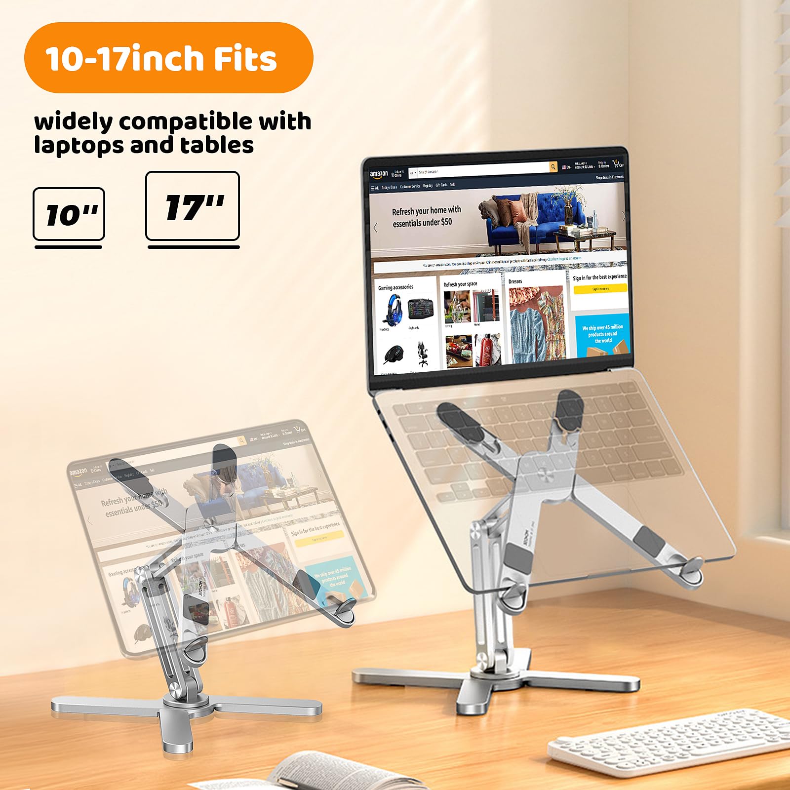Moallia Laptop Stand With 360 Rotating Base, Computer Notebook Laptop Riser Metal Holder For Desk Collaborative Work, Fully Fold