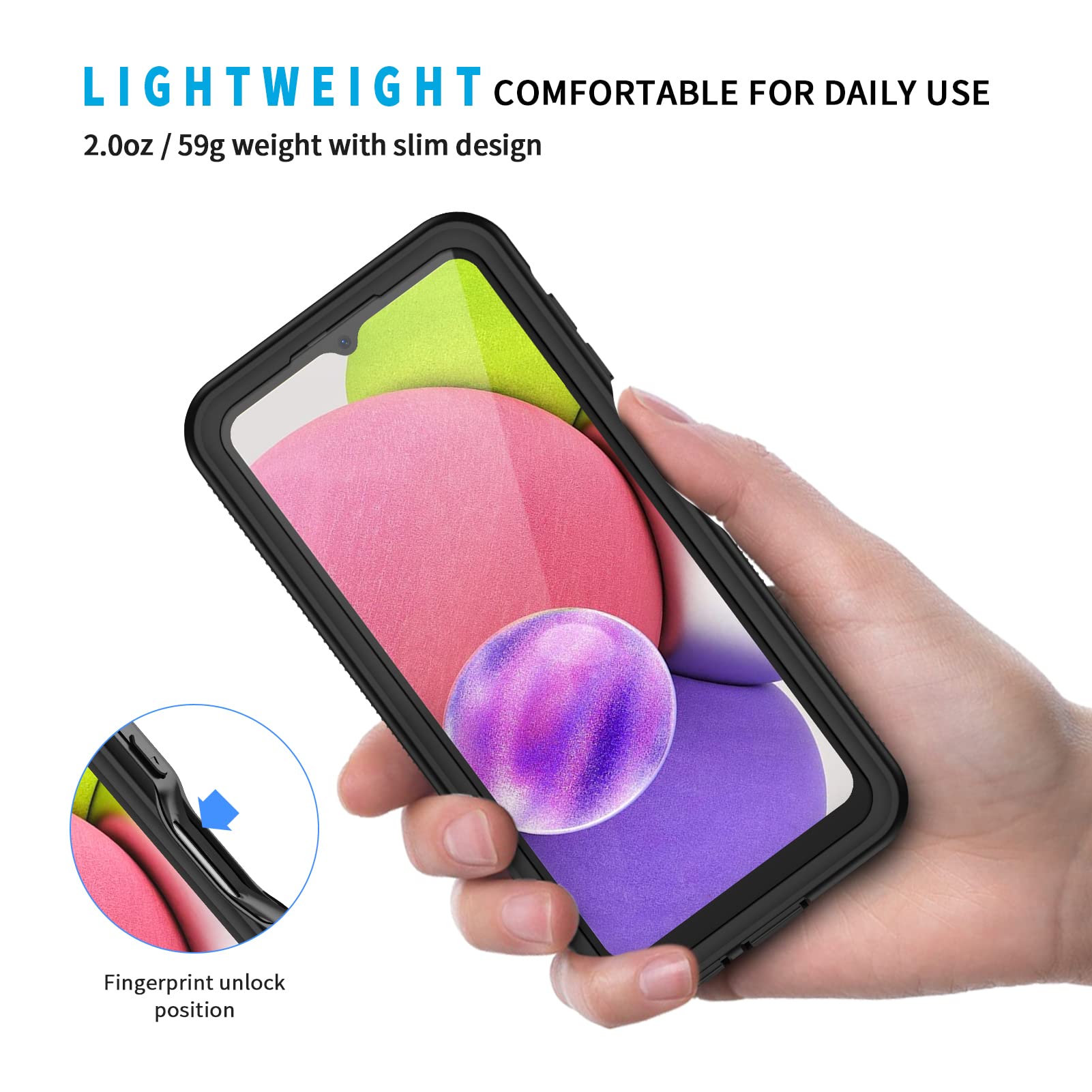 Lanhiem For Samsung Galaxy A03S Phone Case, Ip68 Waterproof Dustproof With Built In Screen Protector, Heavy Duty Full Body Prote