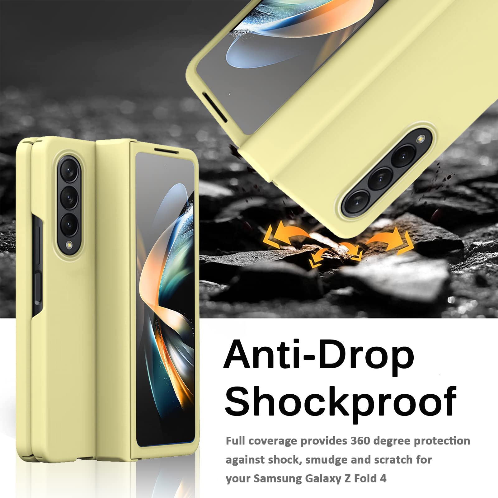 Miimall Compatible Samsung Galaxy Z Fold 4 Hinge Case With Built In Screen Protector, Ultra Thin Hard Pc Shockproof Anti Scratch