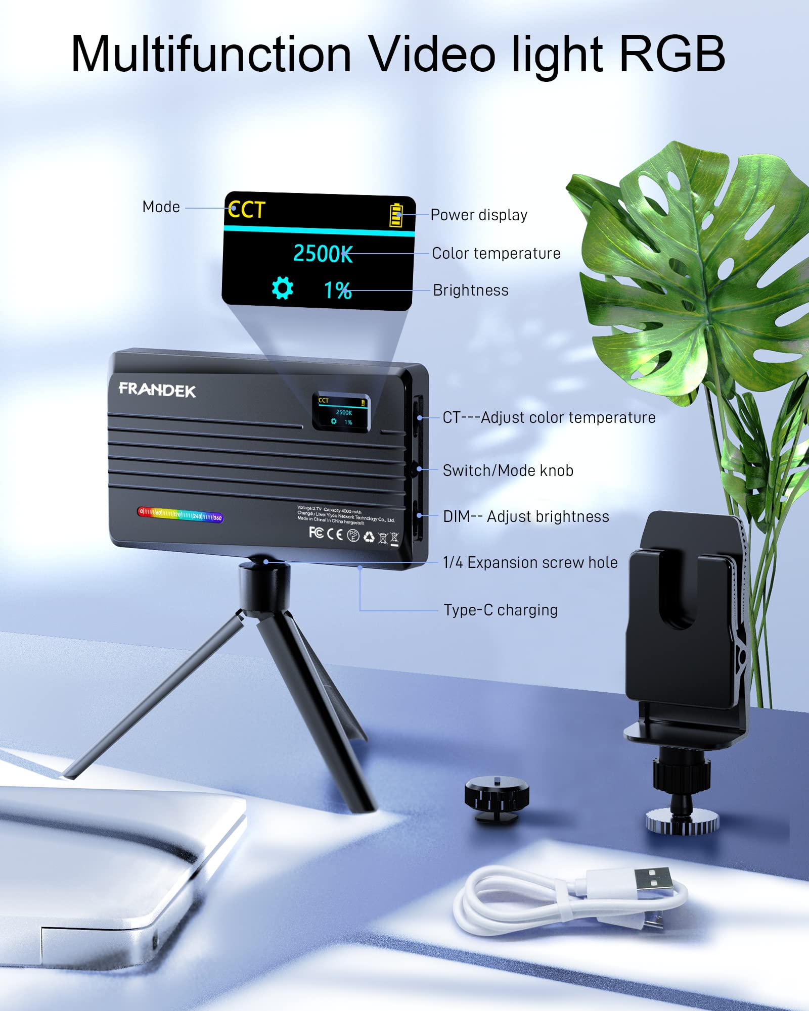 Frandek Portable Light For Photography, 4000Mah Rechargeable Rgb On Camera Video Lights 360Full Color, Led Soft Video Conference