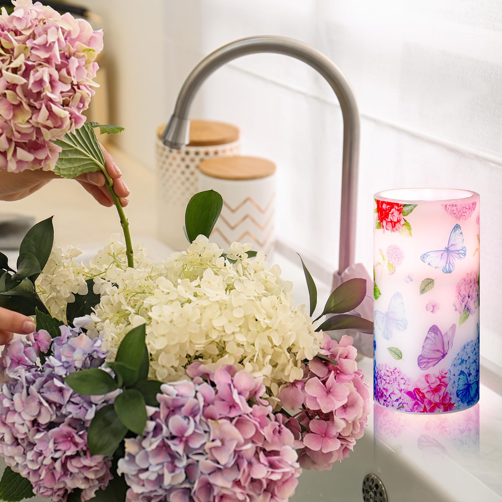 Roceei 3 Pcs Flameless Candles Led Candles Battery Operated Butterfly Flickering Real Wax Candles With Remote Floral Spring Deco