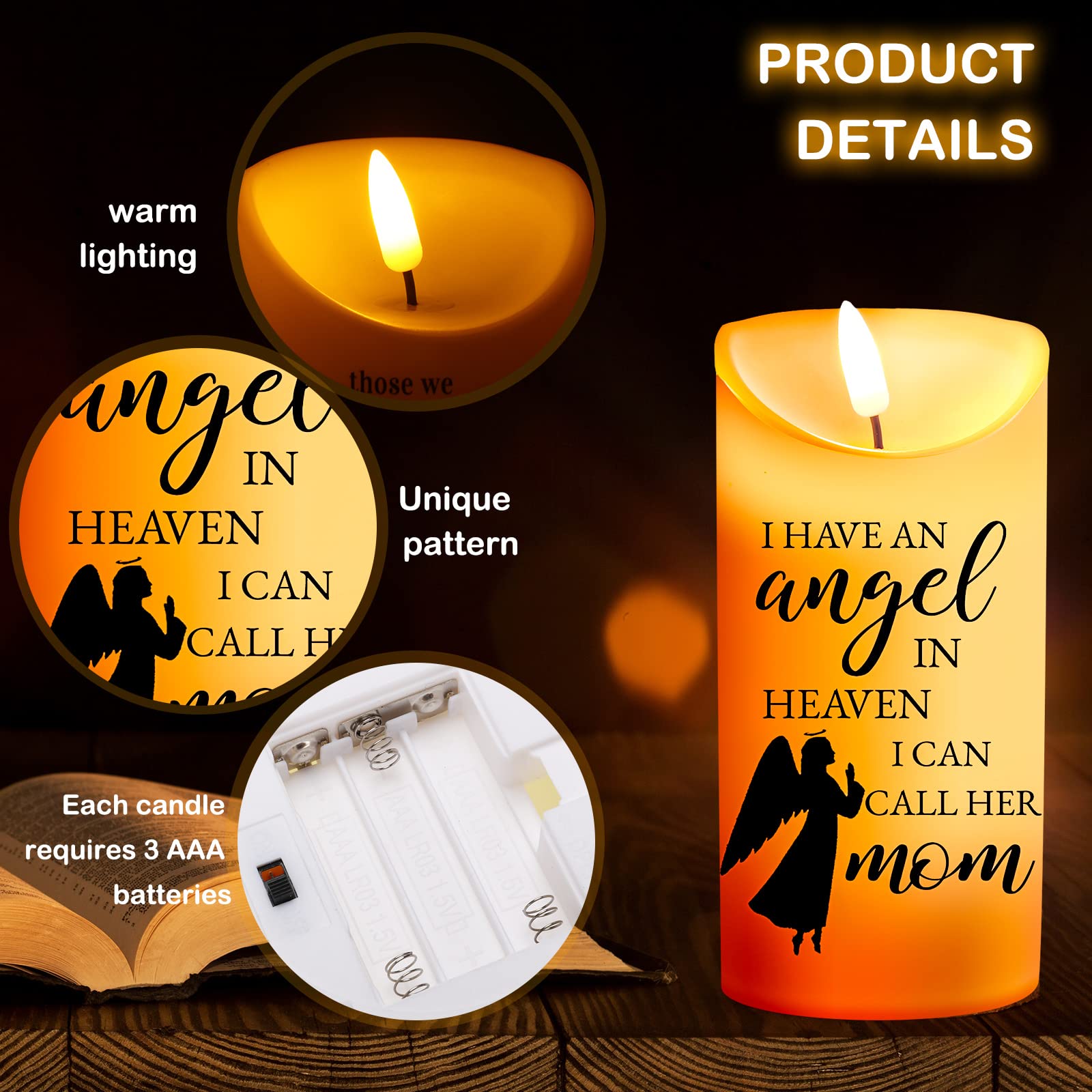 Sympathy Gifts For Loss Of Mother Led Flameless Candles 3 X 6 Inch Angel Memorial Candles In Remembrance Of My Mother Memorial C