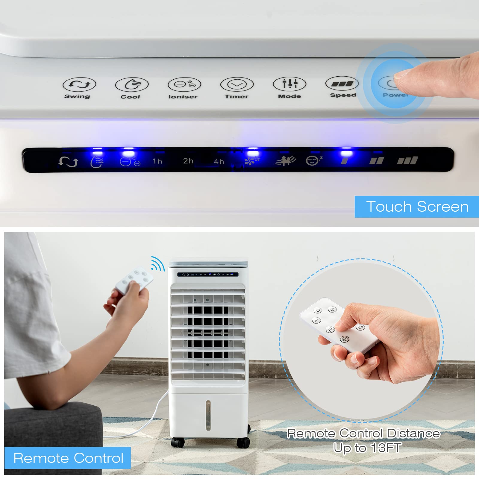 Costwayaportableaevaporativeaairacooleraforaroom, Include Remote Control, 4 Ice Packs, Portable Bladeless Fan With 3 Modes, 3 Sp