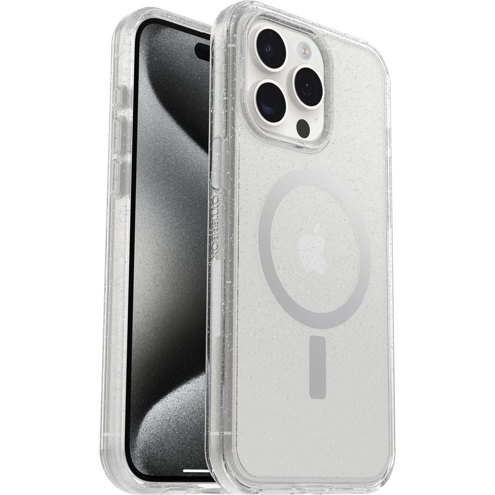 Otterbox Iphone 15 Pro Max (Only) Symmetry Series Clear Case   Stardust (Clear/Silver), Snaps To Magsafe, Ultra Sleek, Raised Ed