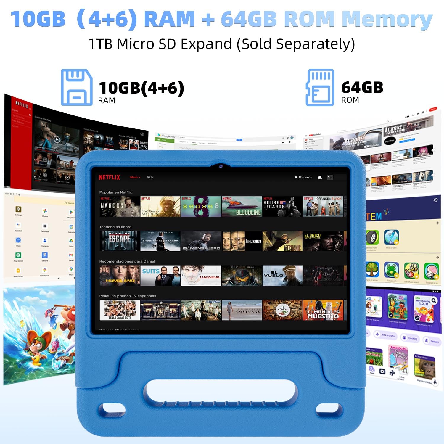 Android 14 Tablet, Octa Core Processor+64Gb Rom+10Gb Ram (4+6), 10.1 Inch Tablet With 6000Mah Battery, 18W Pd Charging,1280X800