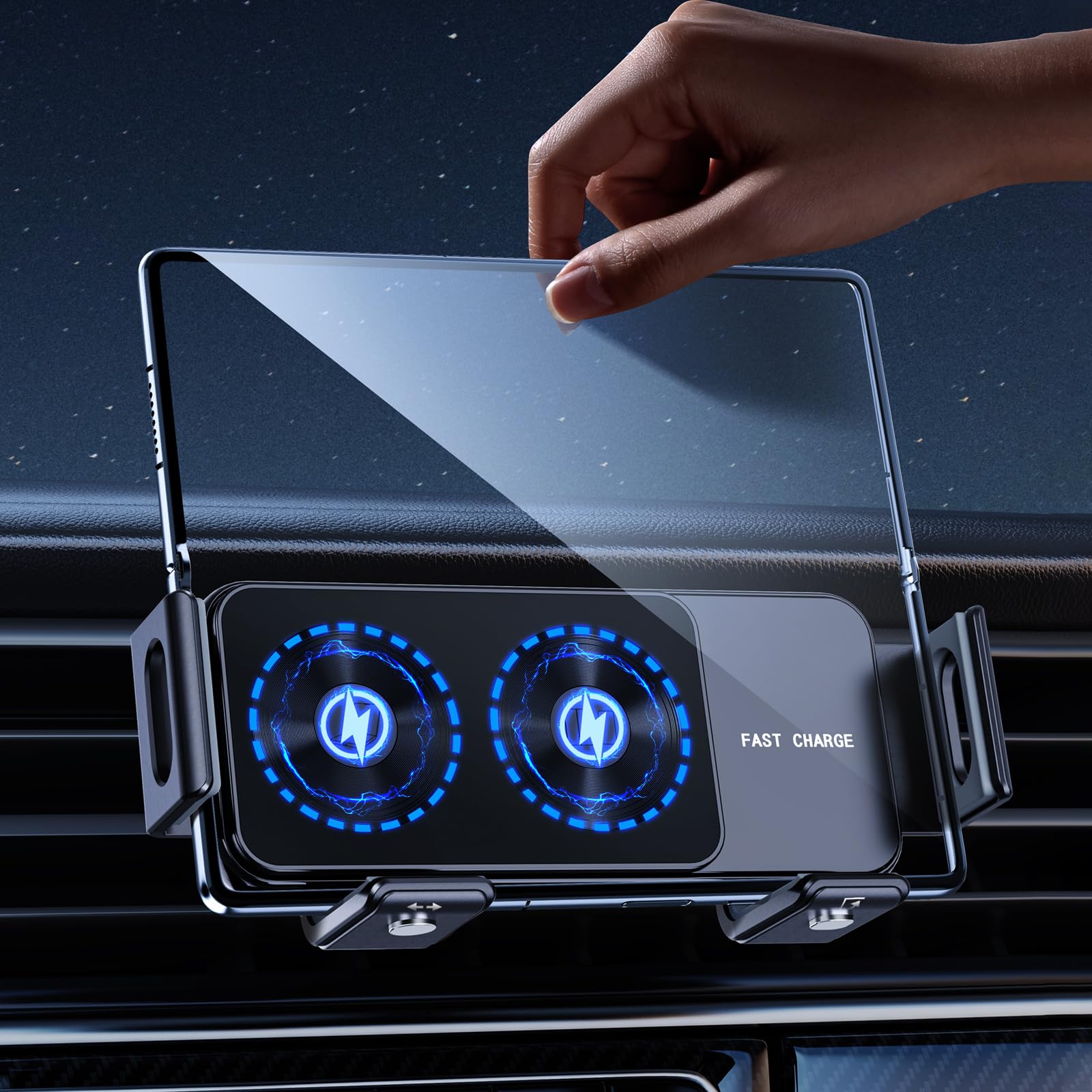 Dicmky Wireless Car Charger For Samsung Galaxy Z Fold 6 5 4 3 2, Rotatable Dual Coils Fast Charging Phone Holder For Pixel 9 Pro