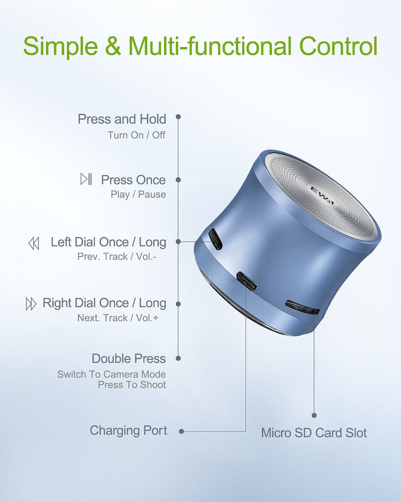 Ewa A109Mini Bluetooth Speaker With Bass Radiator, Enhanced Impactive Bass, Portable Loud Speake, Perfect Travel Wireless Speaker For Home, Hiking And More