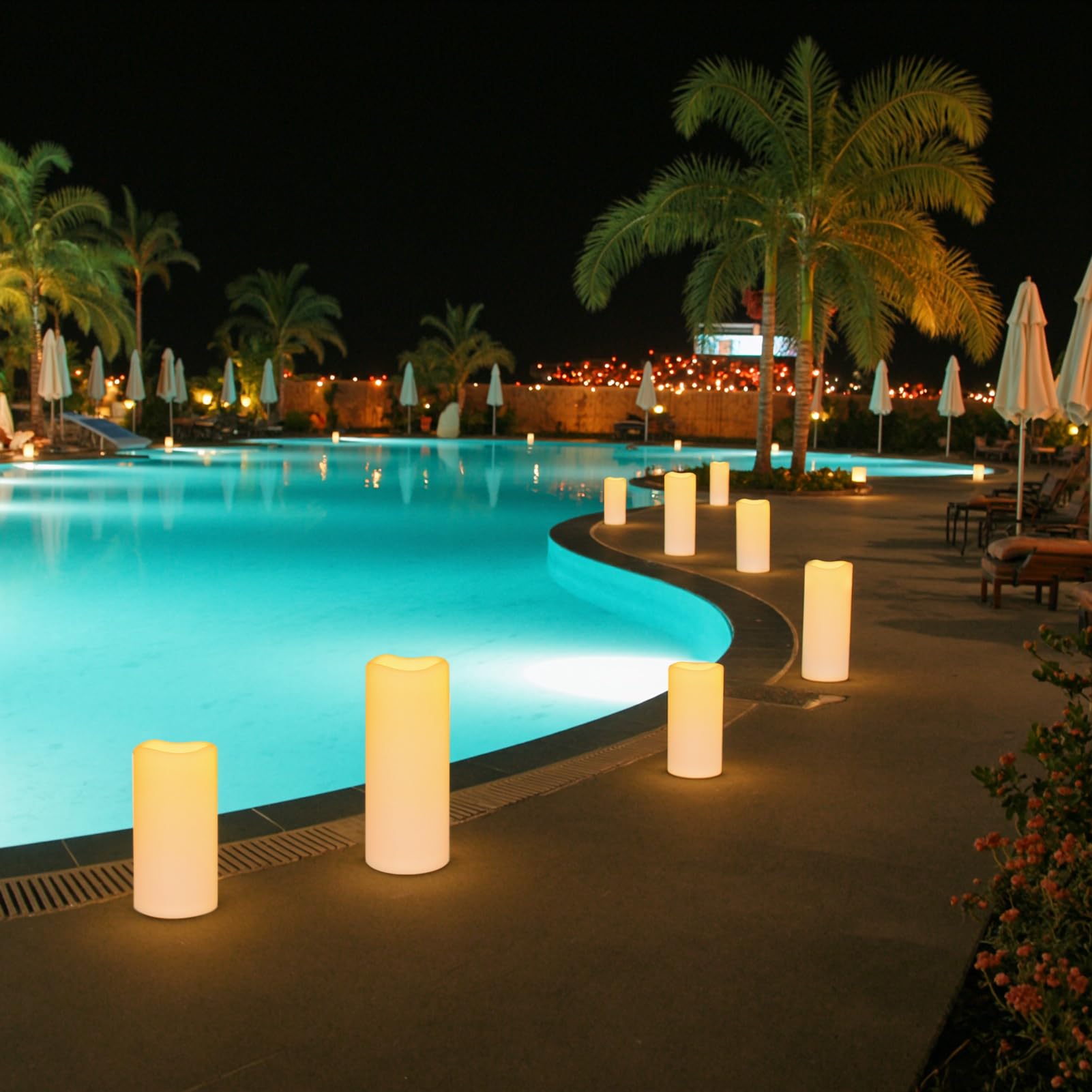 Eldnacele 8'' 10''    4'' Large Waterproof Outdoor Flameless Candles Remote And Timer, Battery Operated White Plastic Led Flicke