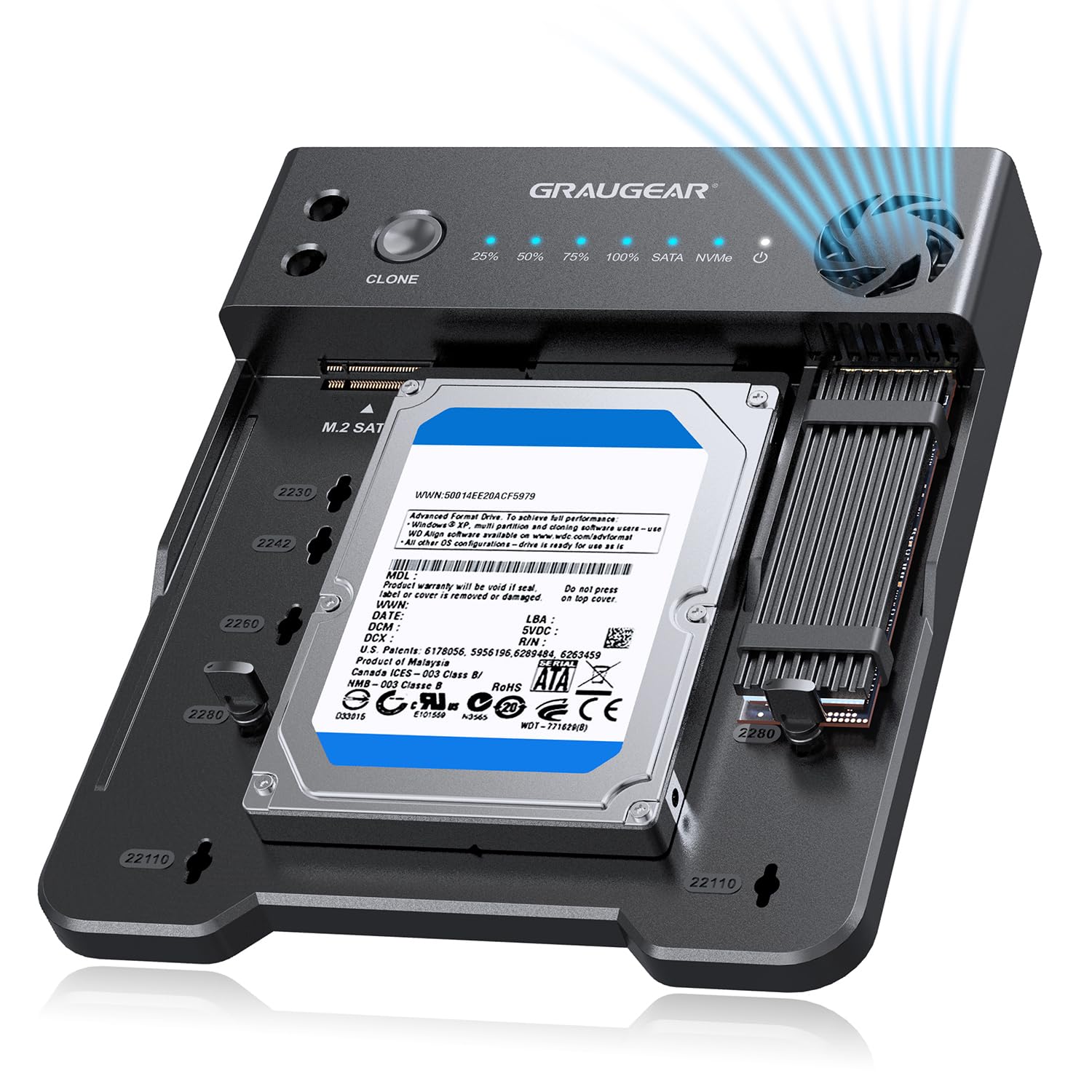 GRAUGEAR NVMe M.2 & SATA SSD/HDD Hard Drive Docking Station, USB-C 10Gbps NVMe Reader, SATA to M.2 NVMe Cloner, 2.5/3.5 Hard Dri