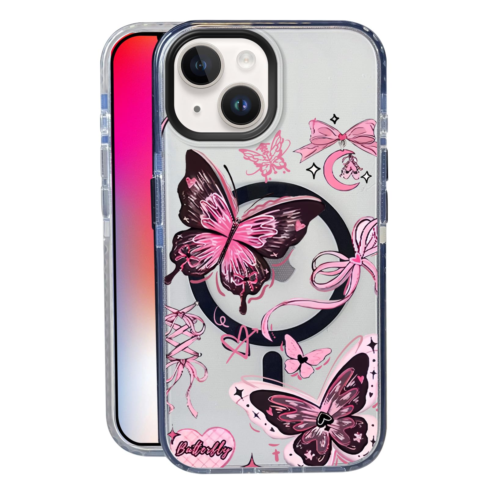 Nimeey Butterfly Bow for iPhone 14 Case,MagSafe Compatible,Matte Soft Slim Shockproof Cover,Anti-Fingerprint,Anti-Yellowing,Anti