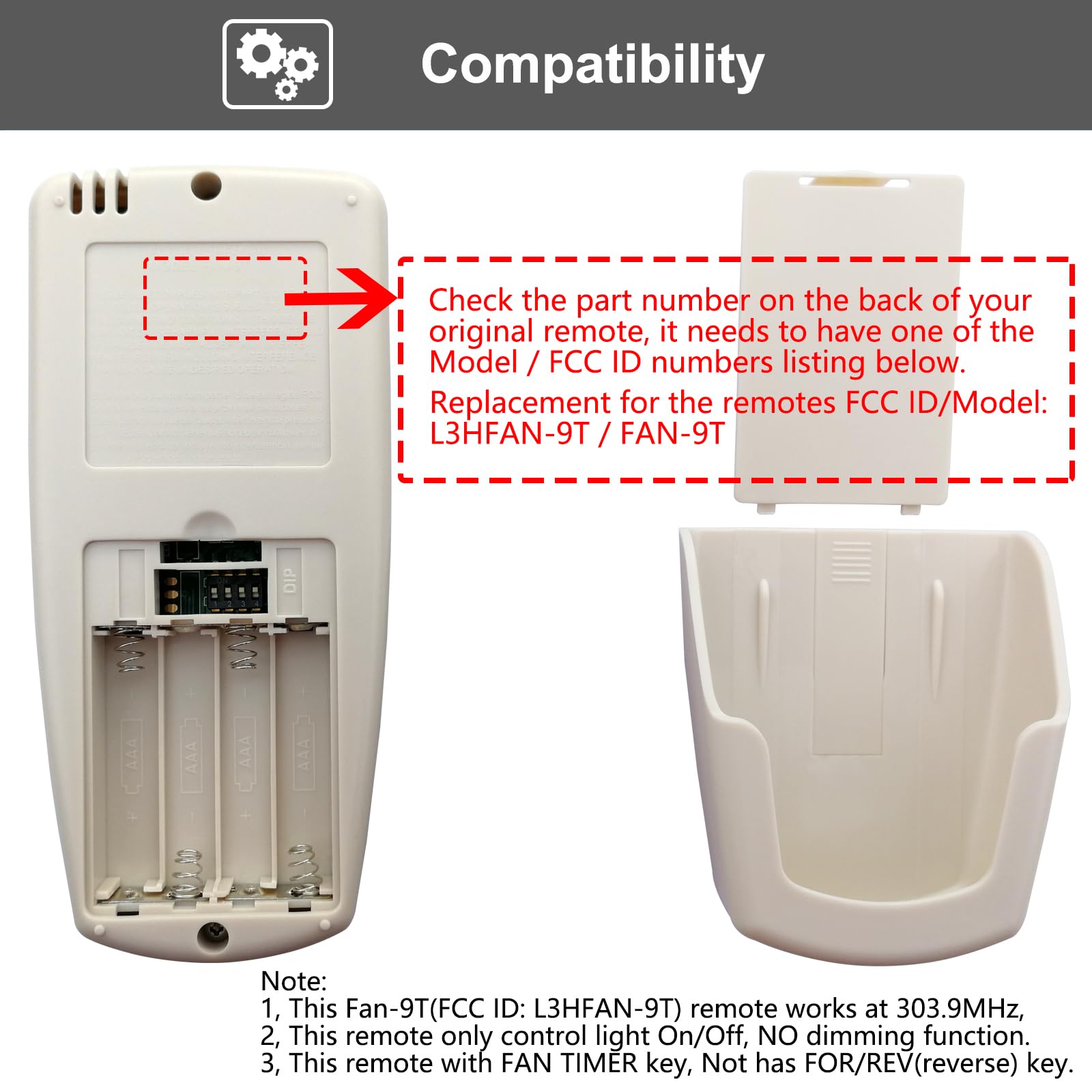 Cenming Fan 9T Thermostatic Ceiling Fan Remote Control Replacement For Hampton Bay, With Fan Timer Key,3 Speed Lcd Display Temp,