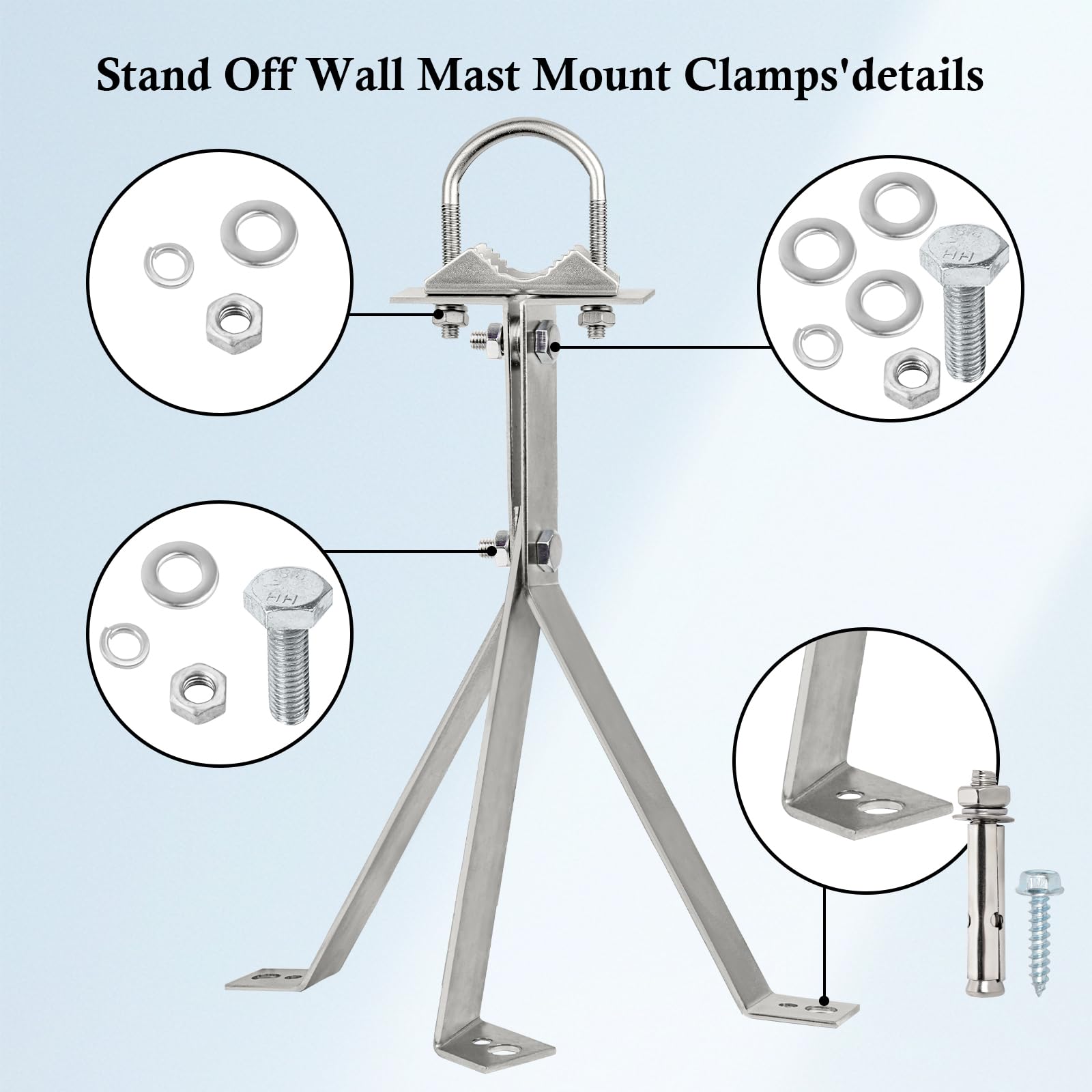 XRDS-RF 16 Inch Heavy-Duty Antenna Wall Mount Bracket - Iron, Silver, Windproof, 2-Leg & 3-Leg Design