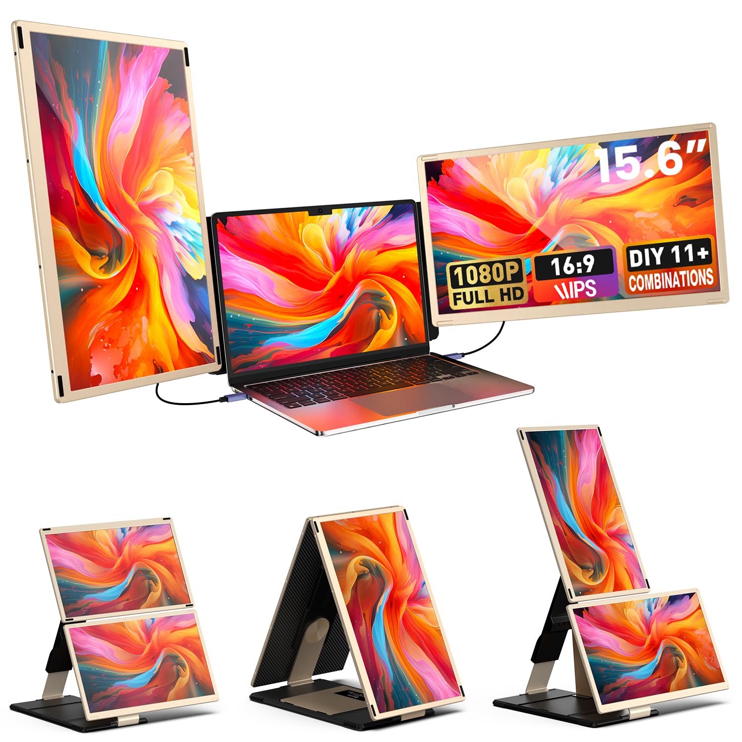 Laptop Screen Extender 15.6 Inch, 1080P Fhd Portable Monitor With 120% Srgb, 235Rotation Detachable Screen, Plug & Play, Triple