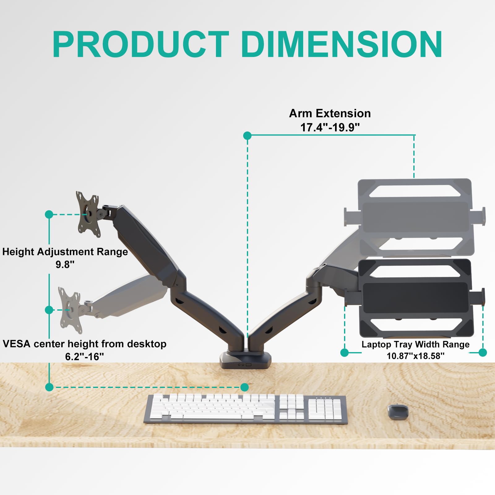WALI Laptop Mount for Desk, Laptop Arm Mount for 17' 32�Computer Screen and 11.6'   17.3' Notebook,Dual Monitor Mount Holds up to 19.8lbs, Laptop Tray Stand with Gas Spring Arm (GSMP002LP), Black