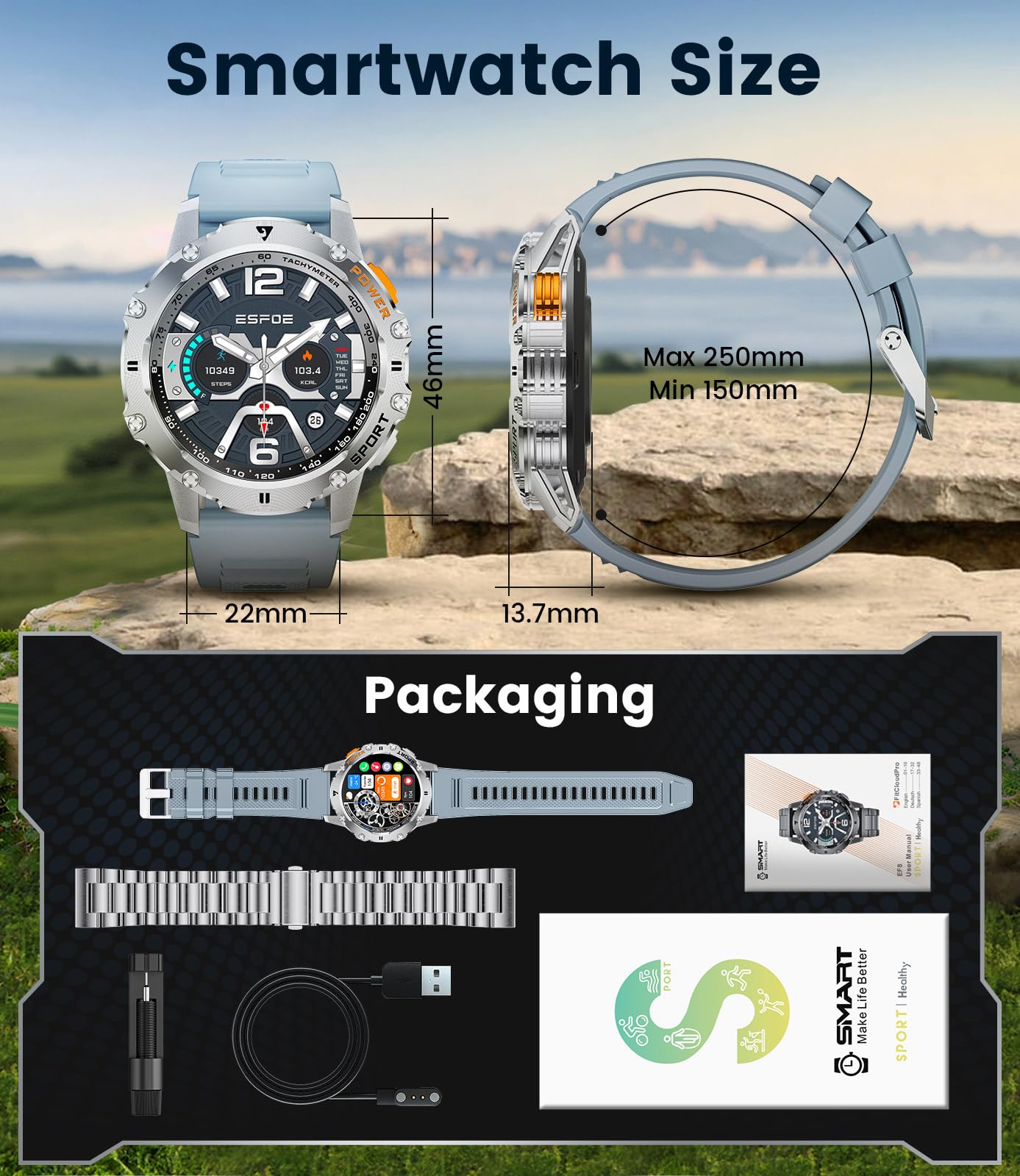 Military Smart Watch For Men With Flashlight/5Atm Waterproof,1.43 ' ' Amoled Tactical Smartwatch With 500Mah Battery,110+ Sport