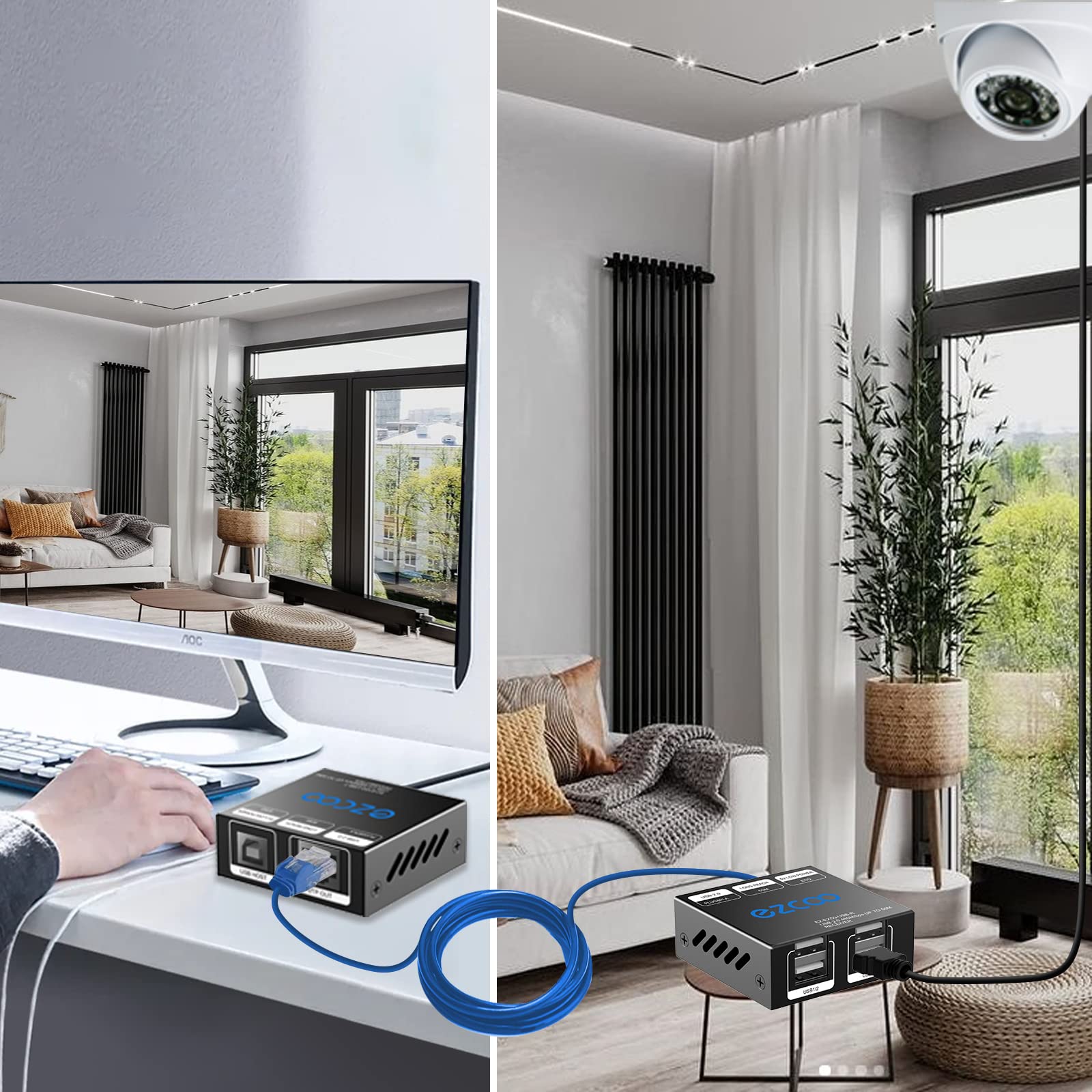 Usb Extender 165Ft 50M 4 Port Usb2.0 Hub By Cat5E Cat6  Two Webcam Work Sync,Plug & Play For Camera Storage Hard Drive Pc Window