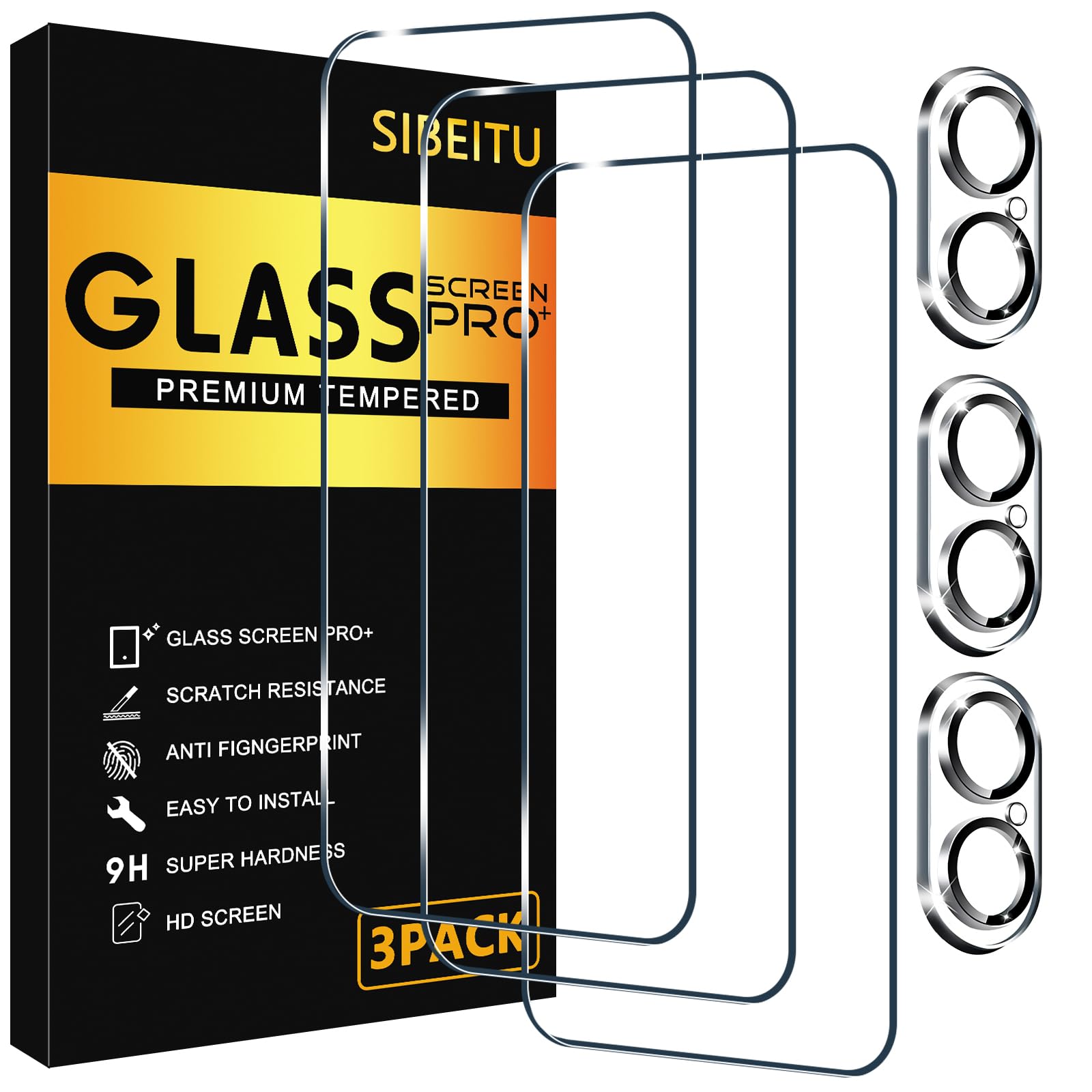 Sibeitu 3 Pack Screen Protector For Iphone 16 Plus With 3 Pack Camera Lens Tempered Glass Protector, 6.7 Inch Hd Clear 9H Hardne
