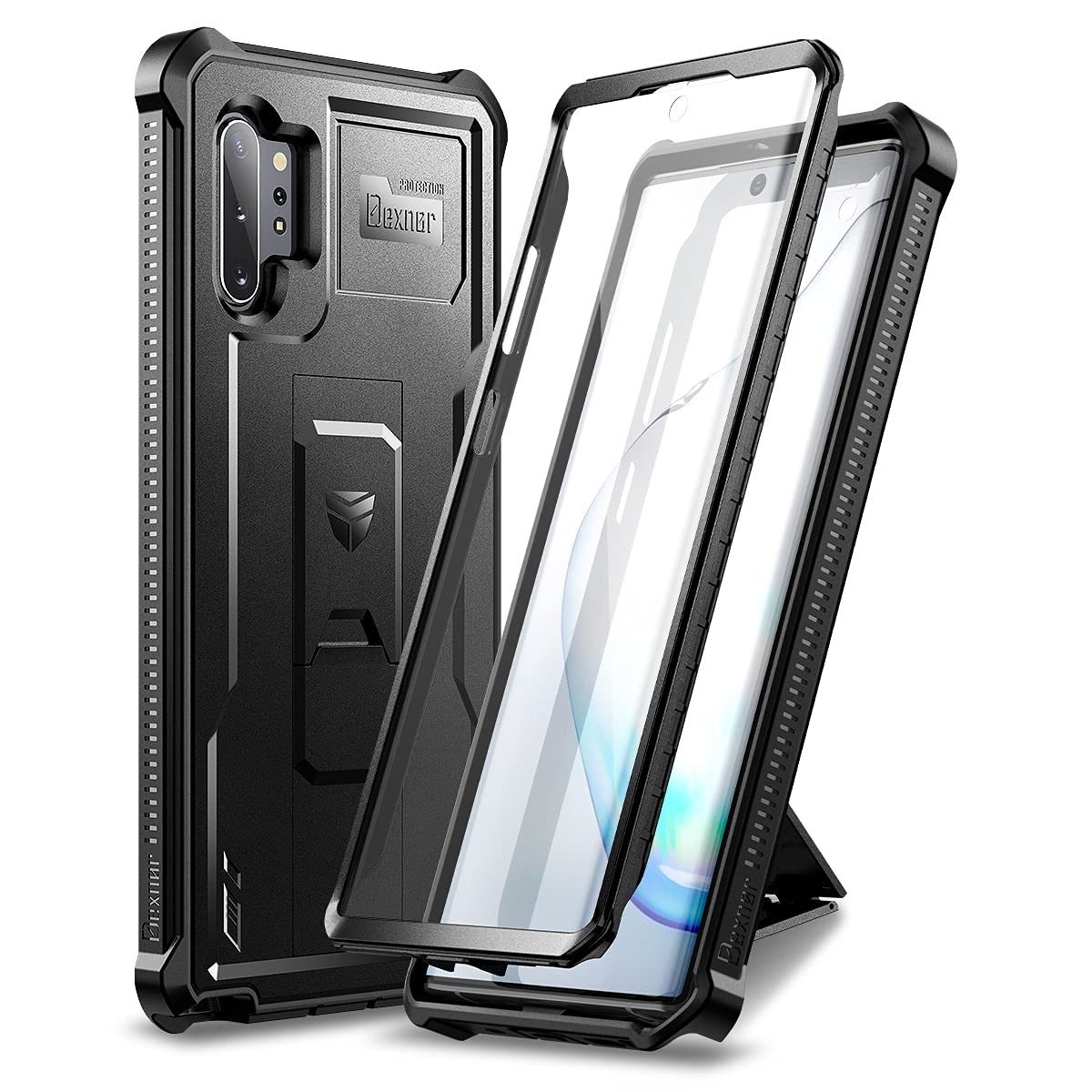 Dexnor for Samsung Galaxy Note 10+ Plus Case, [Built in Screen Protector and Kickstand] Heavy Duty Military Grade Protection Sho