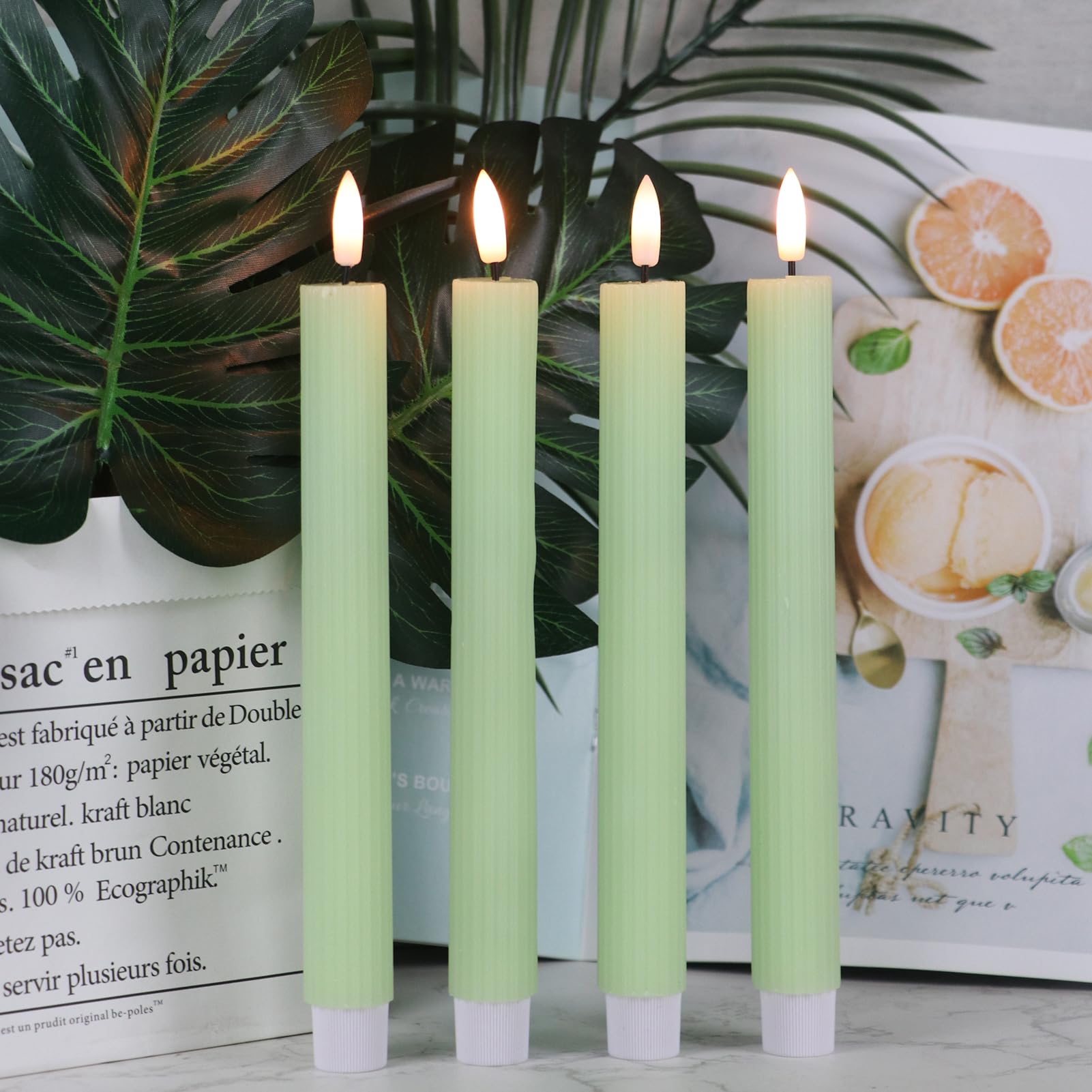 Wondise Flameless Flickering Taper Candles With Remote And Timer, Battery Operated 3D Wick Real Wax Led Taper Candles 6 Packs Fo