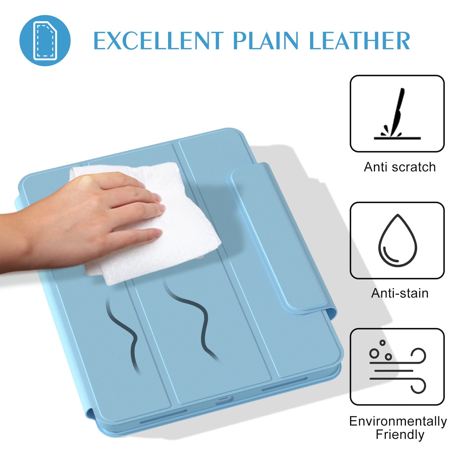 Zenlu Magnetic Case Compatible For Pad 9Th 8Th 7Th Generation 10.2'', Removable Folio Cover, Premium Semi Silicone Leather, Vert