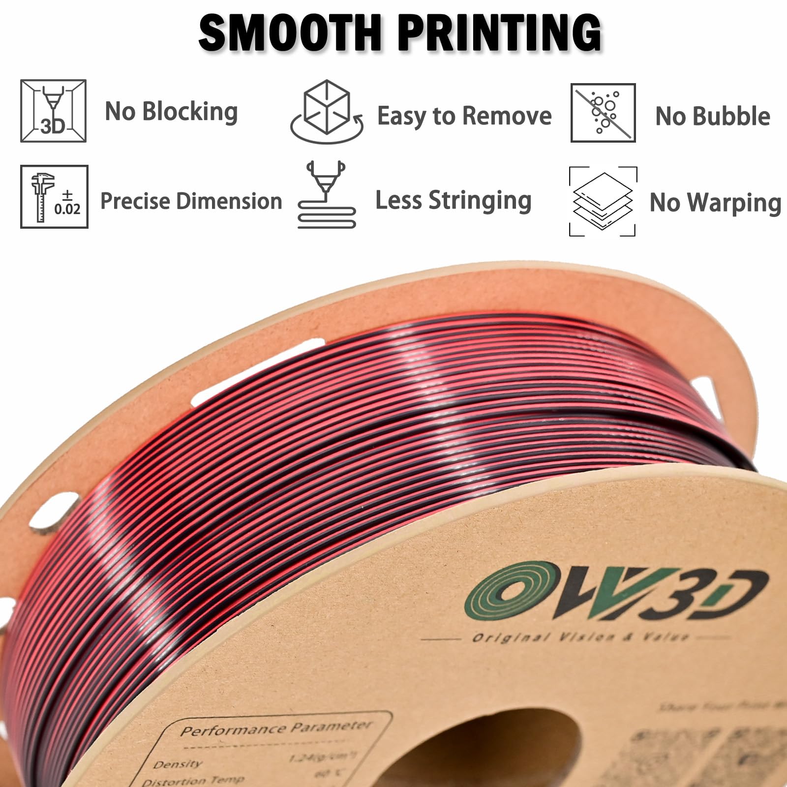 Ovv3D Pla Filament 1.75Mm, 3D Printer Filament Silk Pla Dual Color Pla Filament, Black Red Pla Filament, Color Change Every Inch