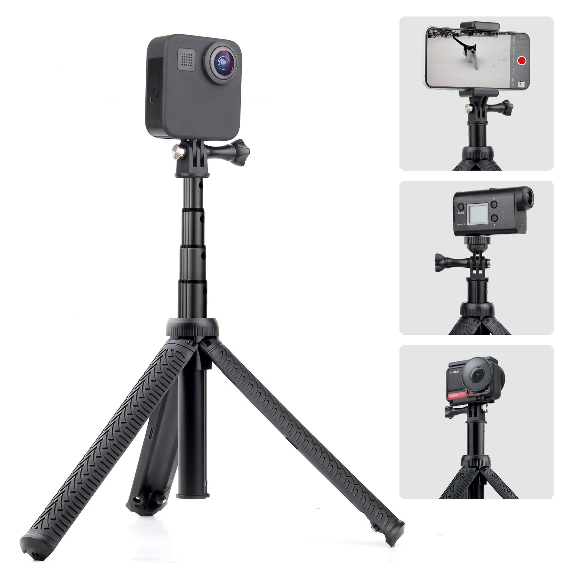 Gepuly Aluminum Extendable Tripod Selfie Stick Monopod For Phone Gopro Hero 13 12 11 10 9 8 7 6 5 4,Session, Fusion Max, Akaso,Osmo Action Cameras(3 In 1:Hand Grip, Selfie Stick,Tripod Stand)