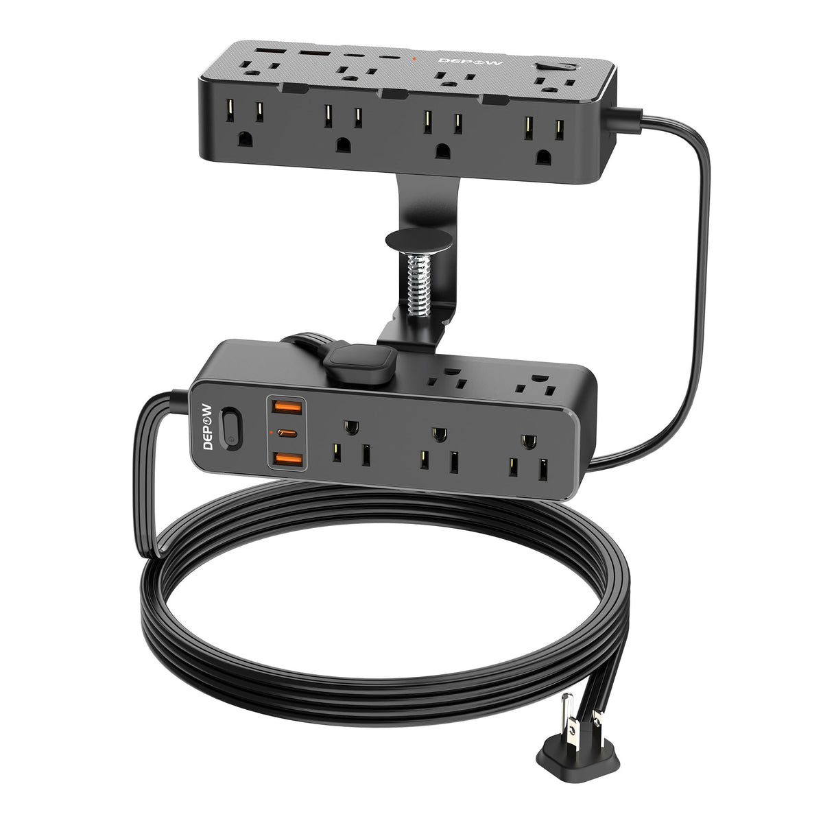 Depow Dual Layer Desk Clamp Power Strip & Surge Protector: 17 Outlets + 7 Usb (3 Usb-C) Charging Station, Space-Saving Under Des