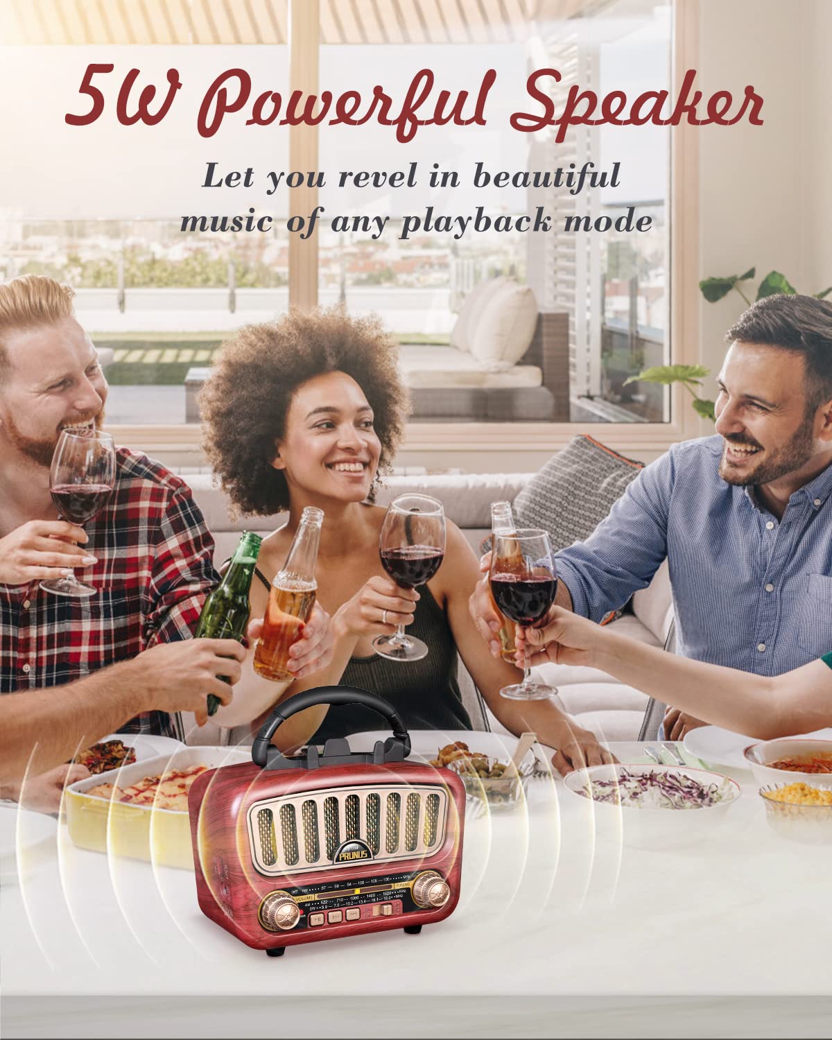 Prunus J 180 Vintage Retro Radio Bluetooth Speaker With Stereo Sound, Am Fm Radio Portable With Loud Volume, Bt5.0, Tf Card & Mp3 Player, Rechargeable Speaker