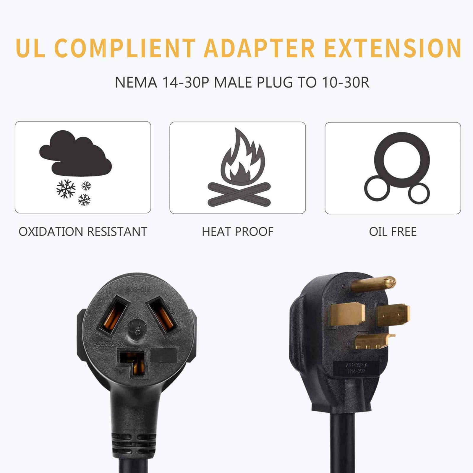 Dryer Plug Adapter 3 To 4 Prong Outlet,Connects 3-Prong Old Dryer To 4 Prong New Dryer Receptacle,30A 125/250V 10Awg Nema 14-30P