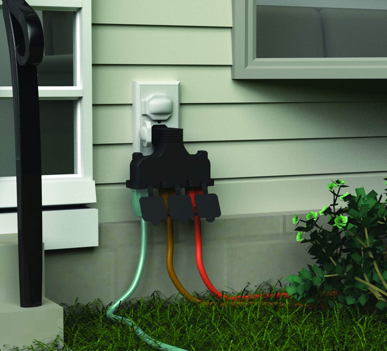 Stanley 31110 Plugmax Outdoor Grounded 3 Outlet Covered Adapter, Black