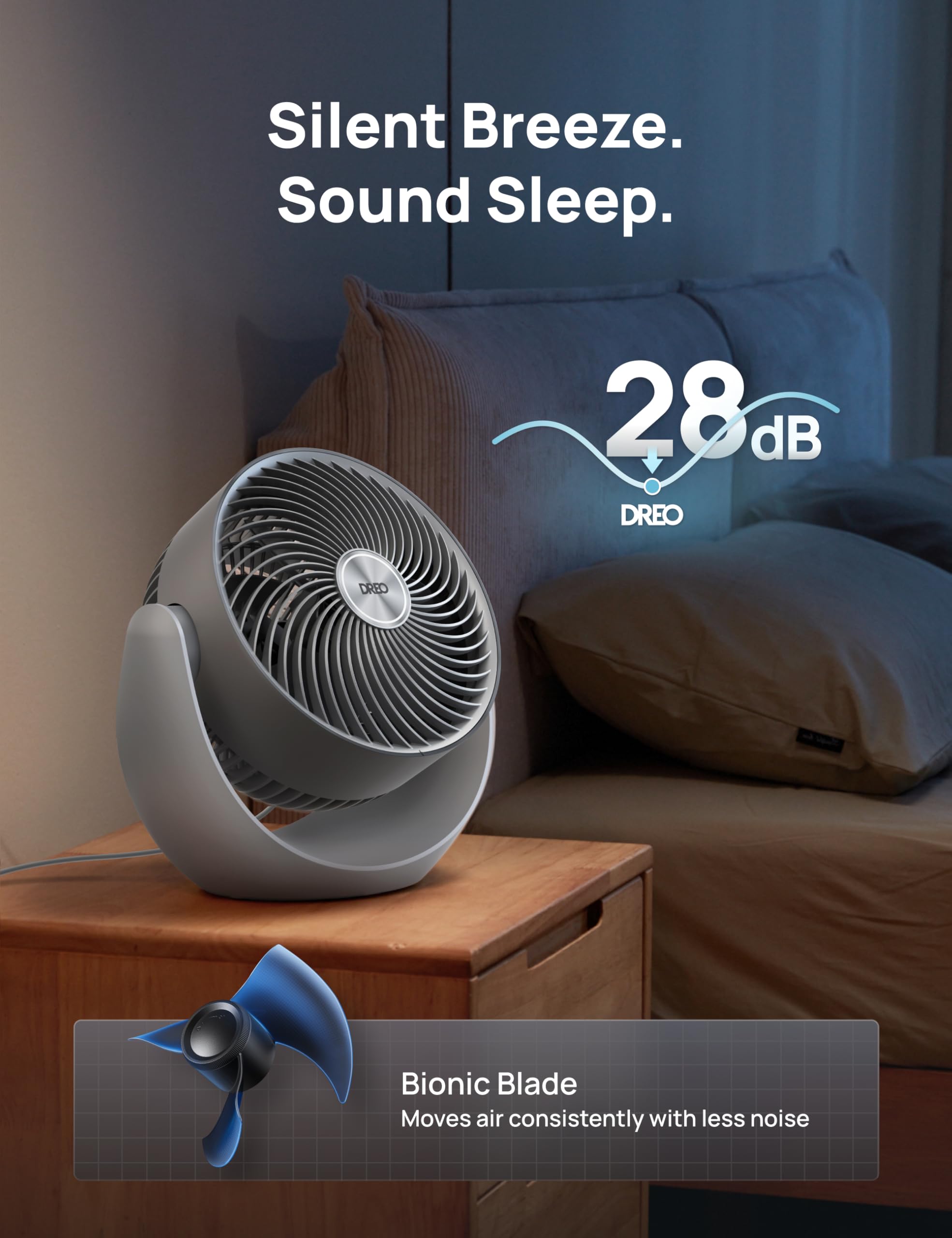 Dreo Fan For Bedroom, Table Air Circulator For Whole Room, 11 Inch, 60Ft Strong Airflow, 120? Adjustable Tilt, 28Db Low Noise, Q