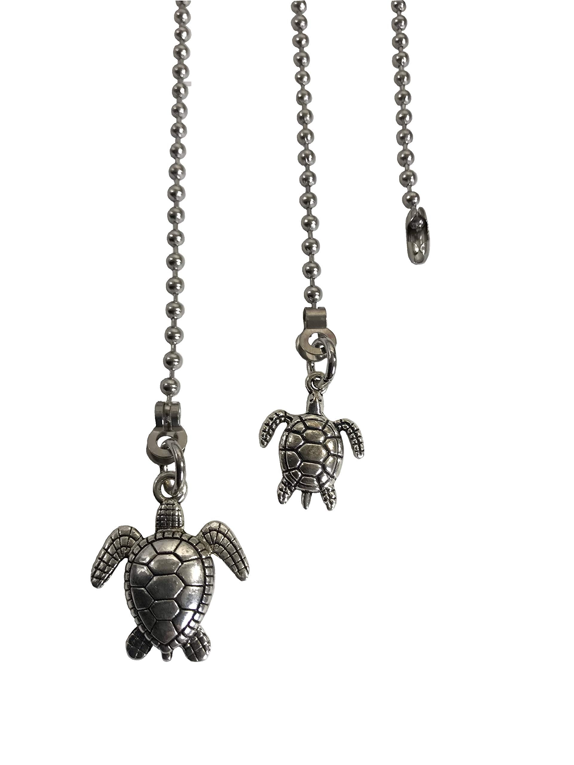 Small & Bit Larger Sea Turtle Fan Light Pull Chain Replacement Set Silver Tone