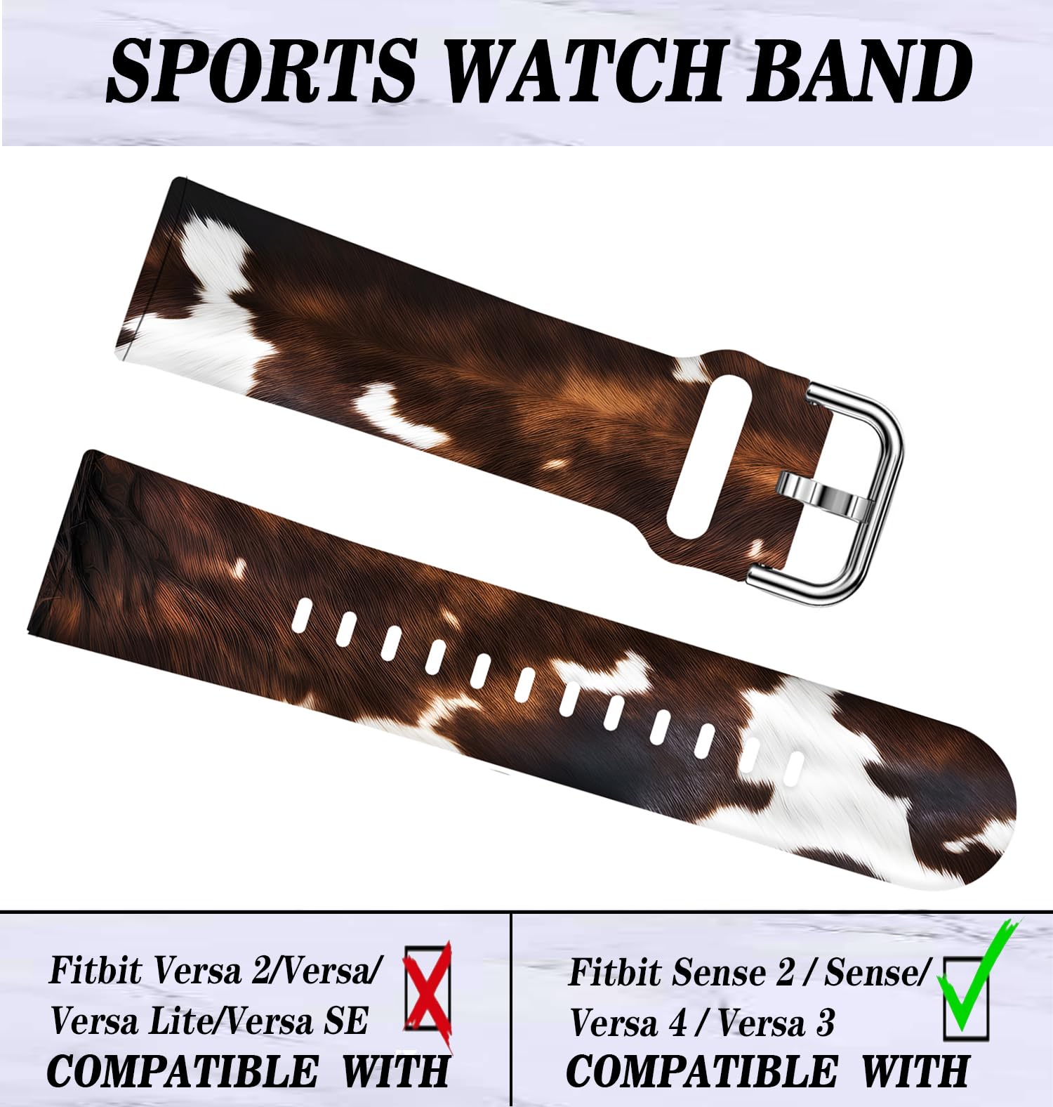 Lnzlking Sport Band Compatible With Versa 4/Versa 3, Sense 2 Smart Watch - Elastic Replacement Wristbands (Vintage Western Cowhi