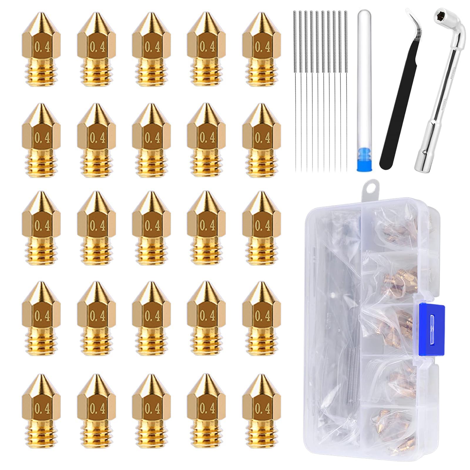25Pcs Mk8 Ender 3 V2 Nozzles 0.4Mm, 3D Printer Brass Hotend Nozzles With Diy Tools Storage Box For Creality Ender 3/Ender 3 Pro/