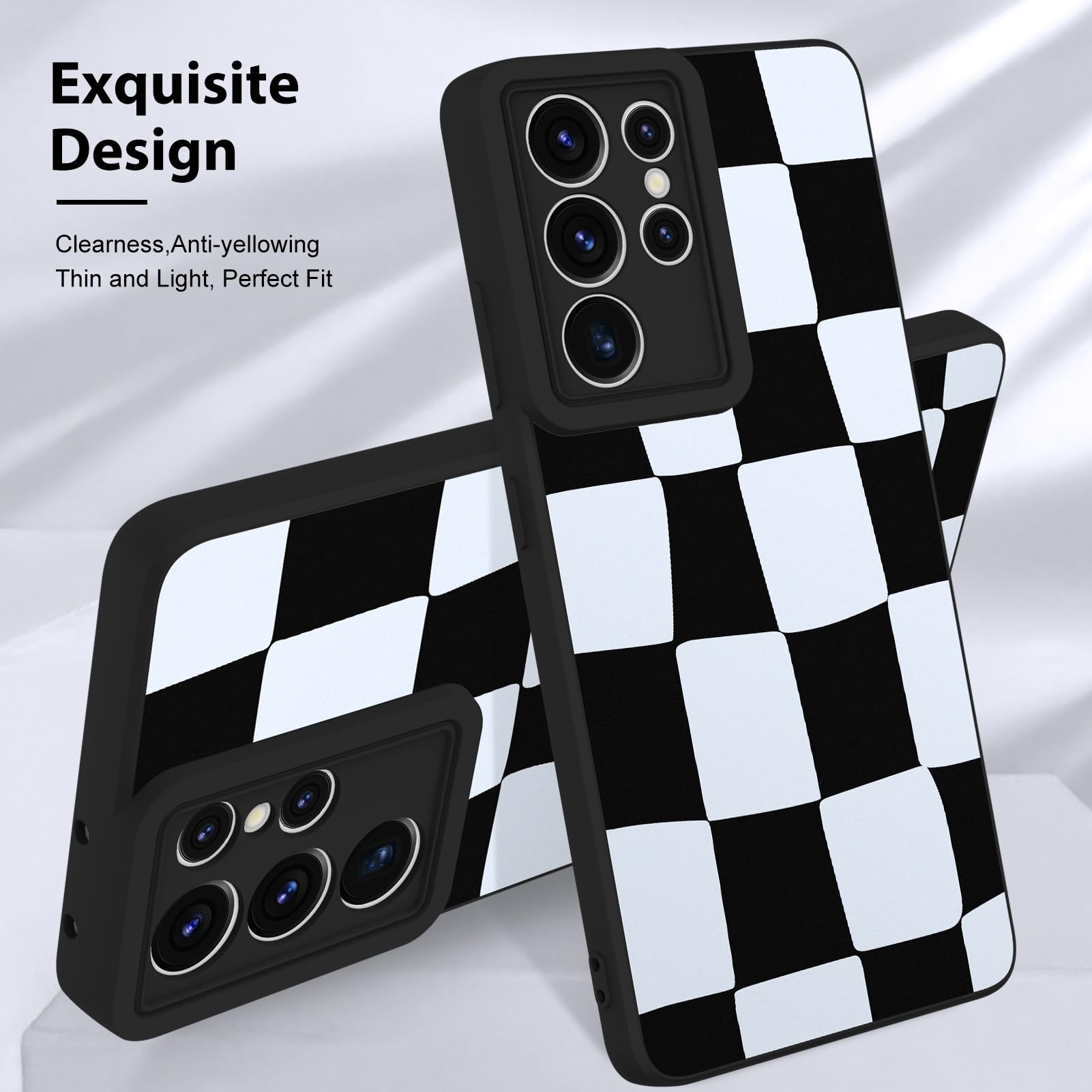 Kanghar Compatible With Samsung Galaxy S21 Ultra Case, Silicone Checkered Cute Pattern, Camera Protection Soft Slim Phone Case F
