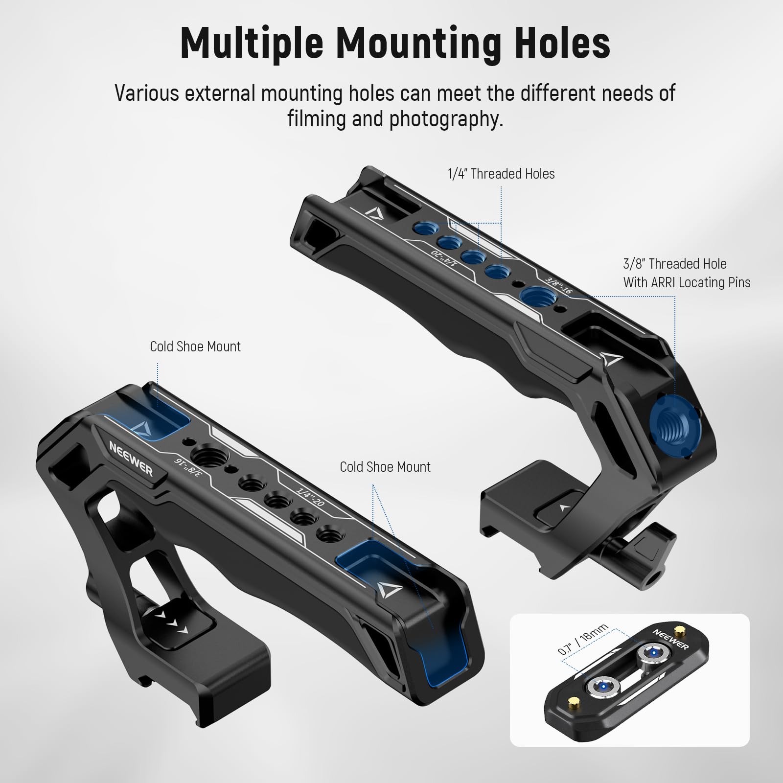 Neewer Top Handle And Nato Rail Kit, Comfort Silicone Grip With Quick Release Nato Clamp, 3 Cold Shoes And 1/4'' 3/8'' Arri Thre