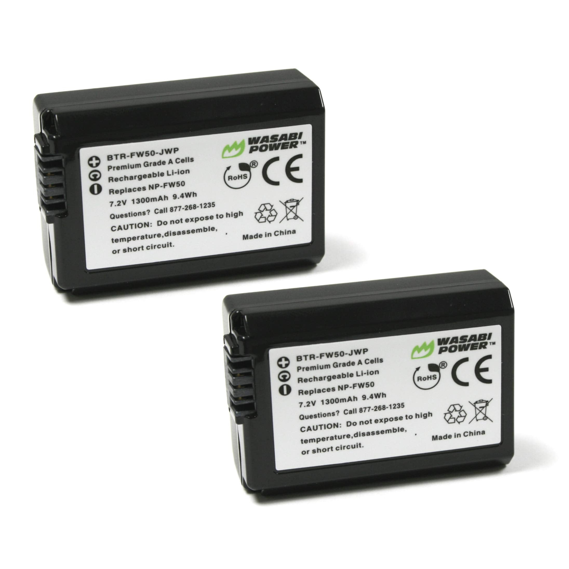 Np Fw50 Wasabi Power Camera Battery (2 Pack) For Sony Zv E10, Alpha A5100, A6000, A6300, A6400, A6500, Alpha A7, A7 Ii, A7R, A7R
